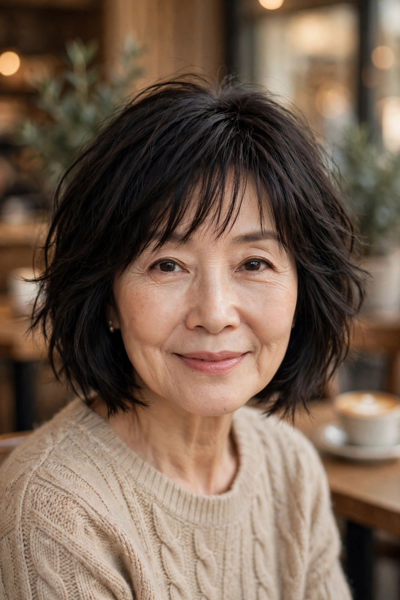 choppy bob with wispy fringe for women over 50