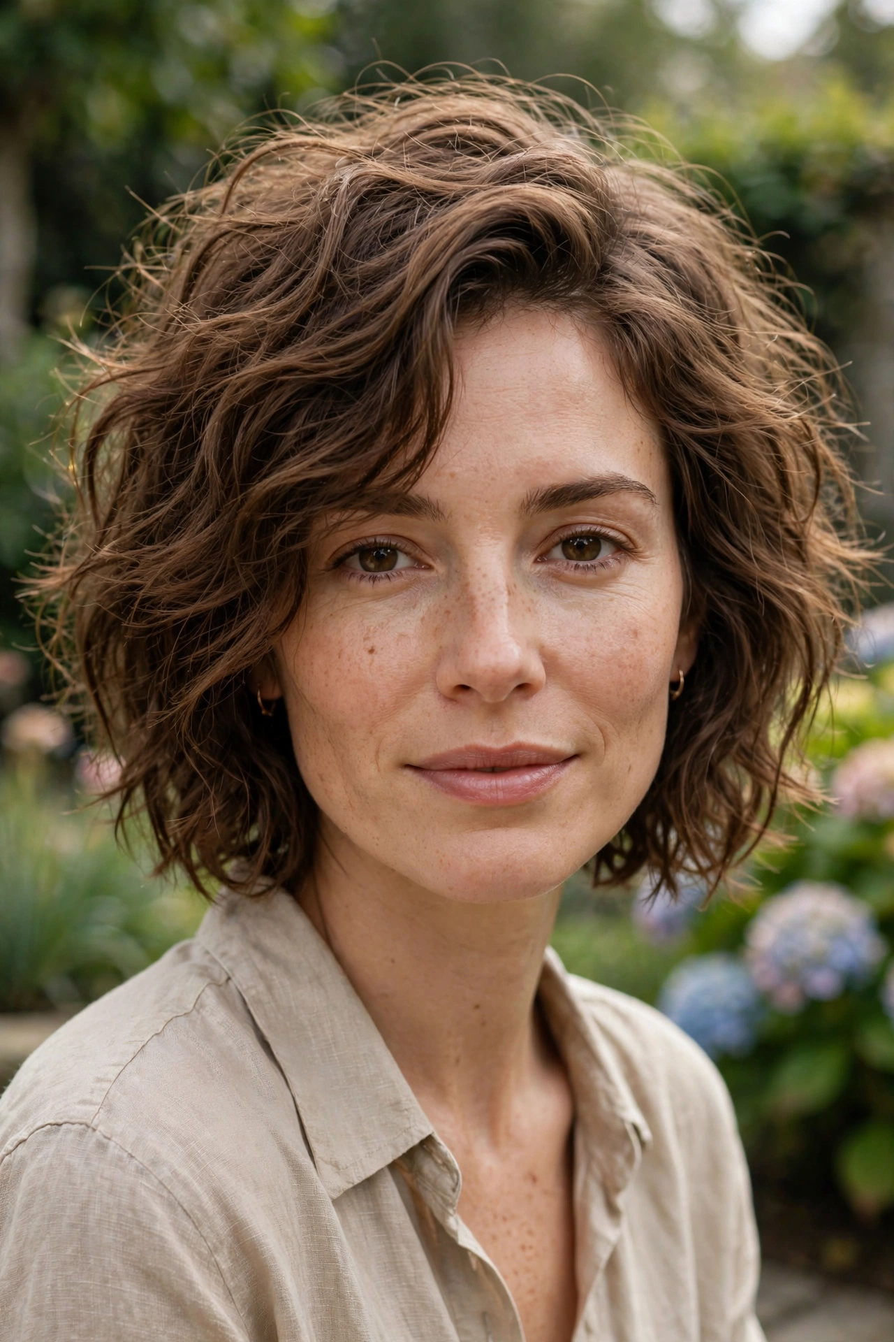 Air-dried wavy tousled choppy bob for thick hair with natural texture