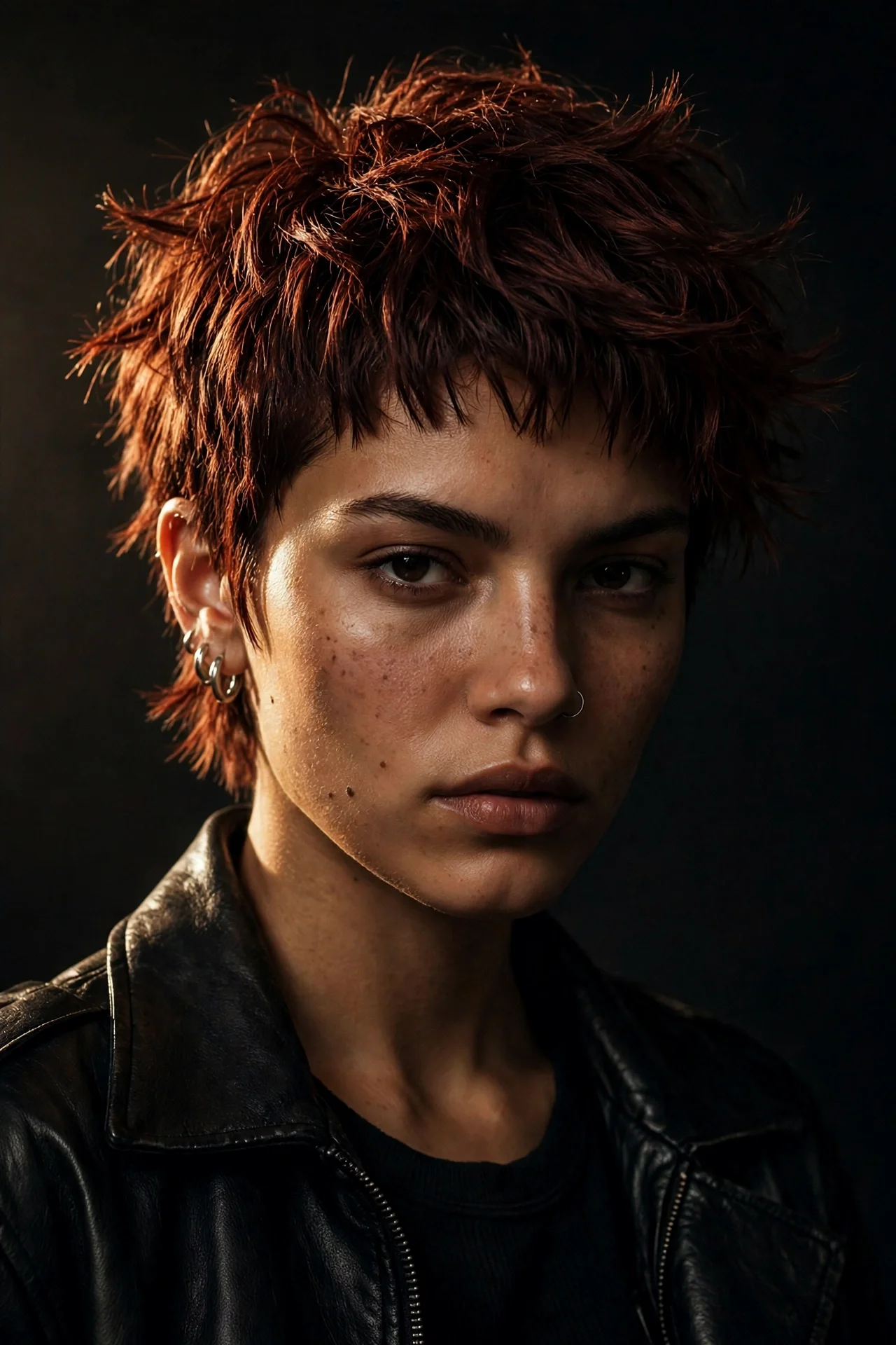 Choppy textured bixie haircut with piecey ends and bold layers