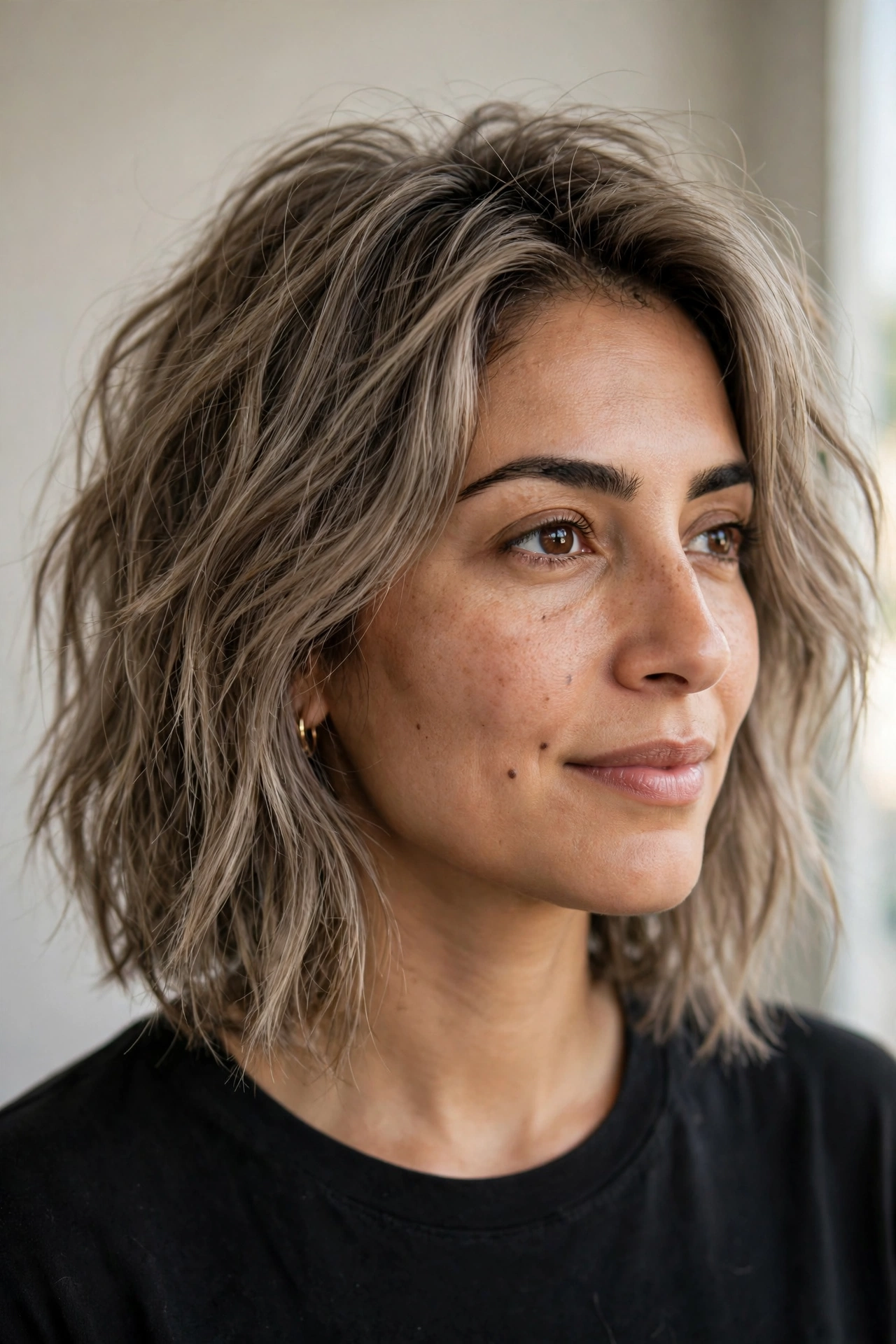choppy textured long bob haircut