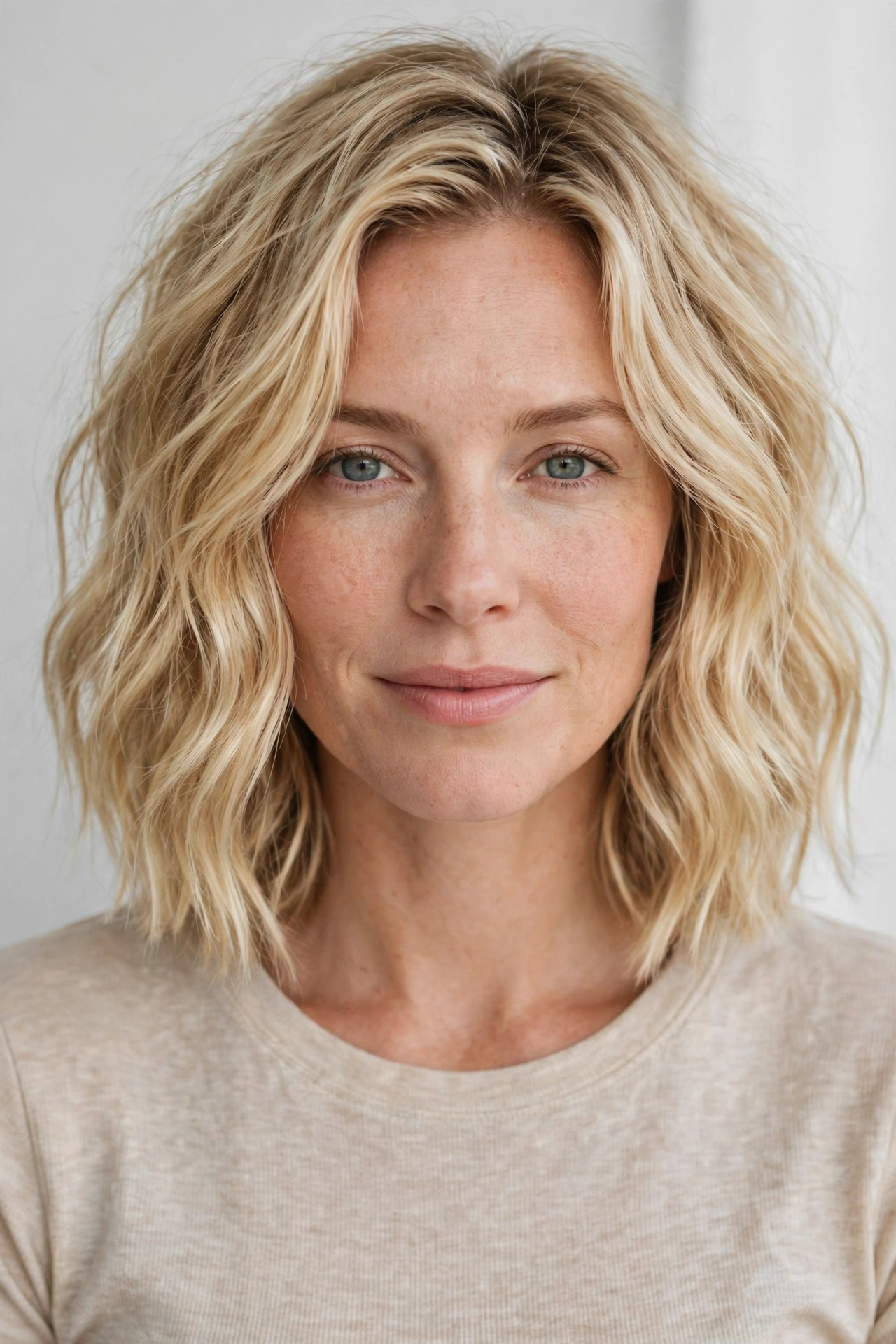 Beachy 2C waves in a shoulder length curly lob