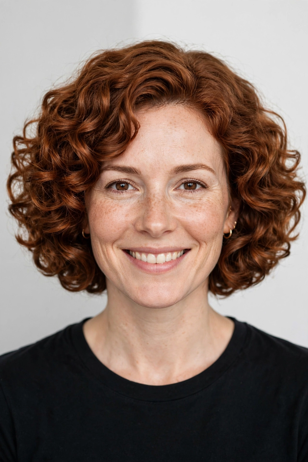 Rounded curly lob with an even balanced silhouette
