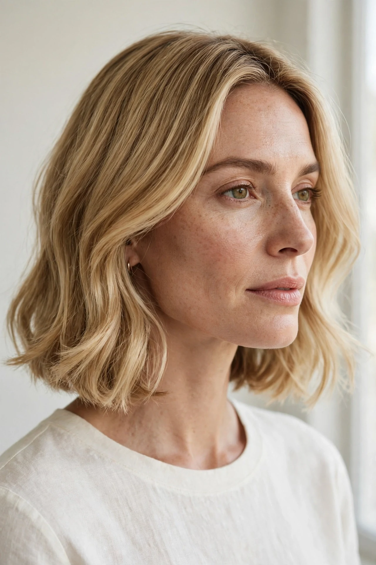 Italian midi haircut with ends grazing the collarbone, soft bend at the tips