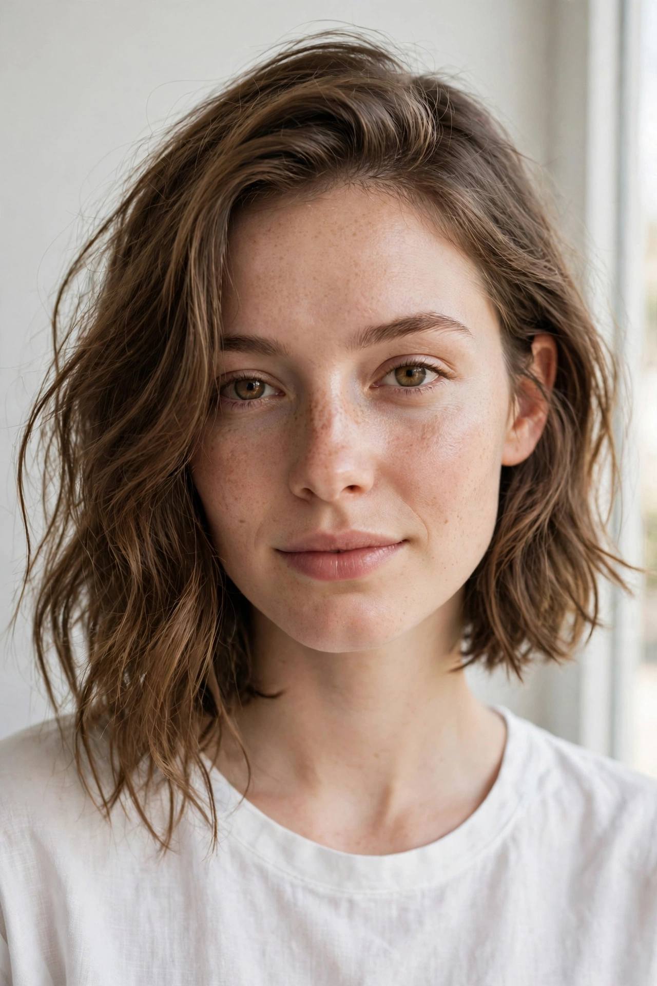 Loose natural 2A waves in a wash-and-go asymmetrical curly bob