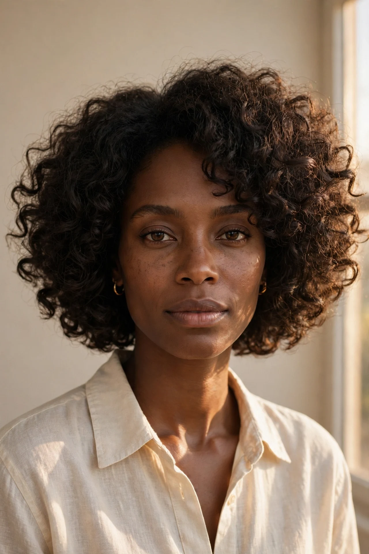 Curly Italian cut on a Black woman in her 30s with natural voluminous curls