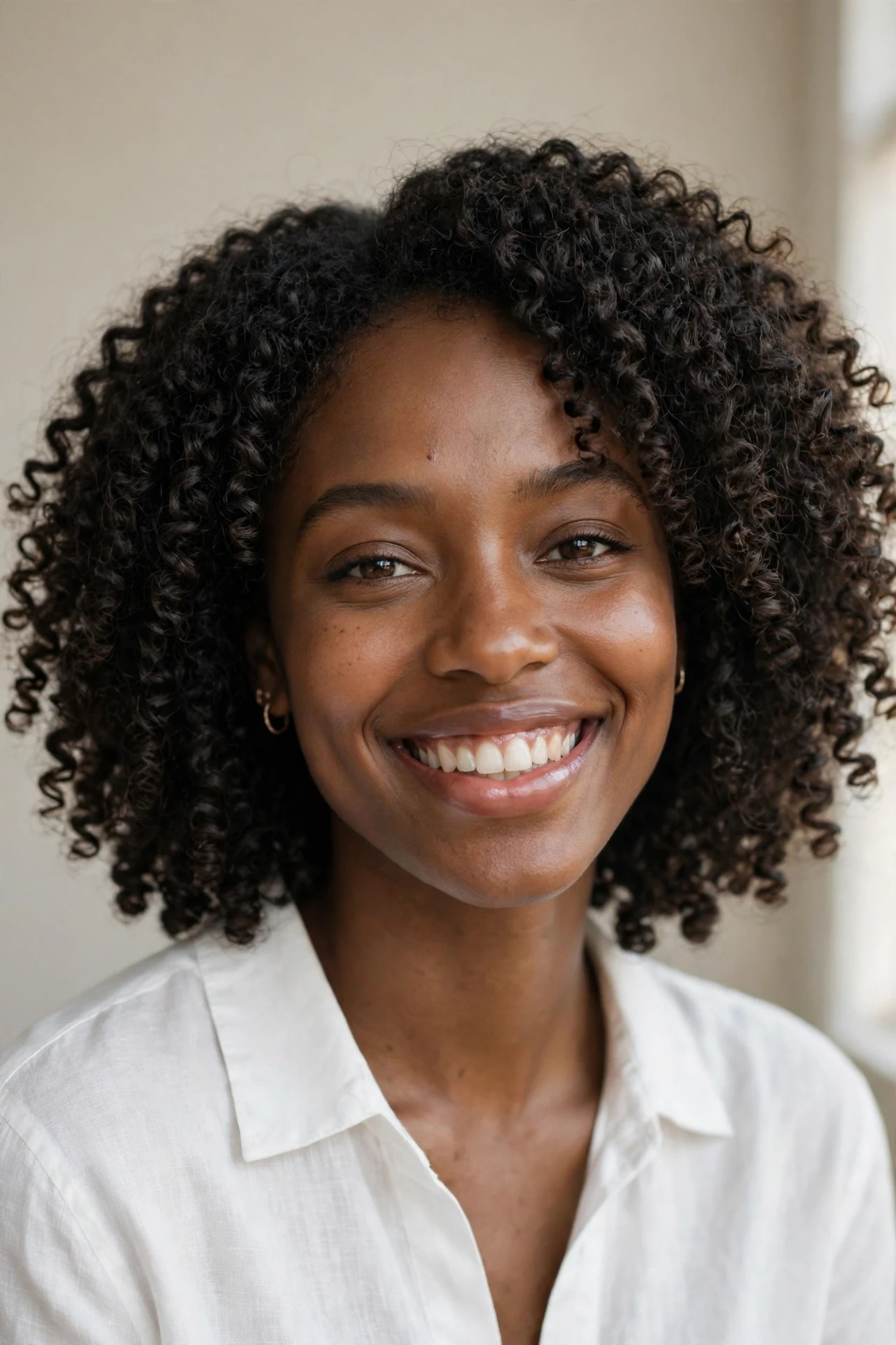 Curly midi haircut with defined ringlets at collarbone length