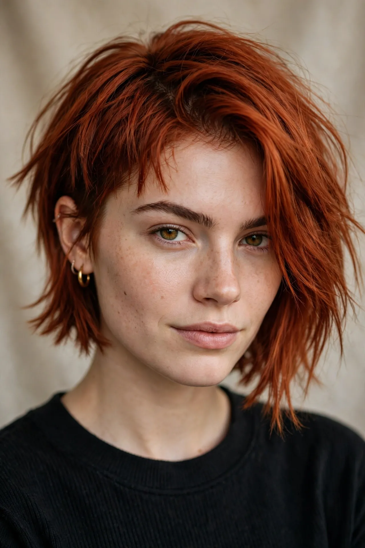 Asymmetric ear length choppy bob, one side longer