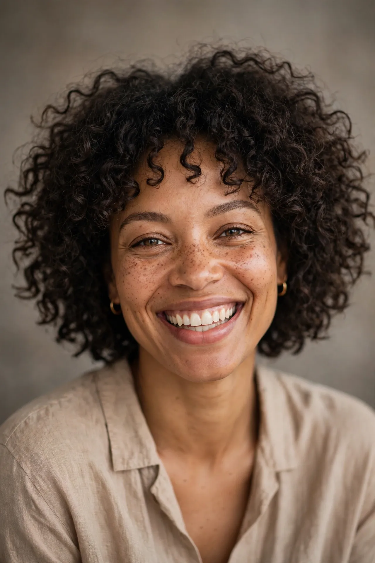 Curly ear length short choppy bob, natural curls