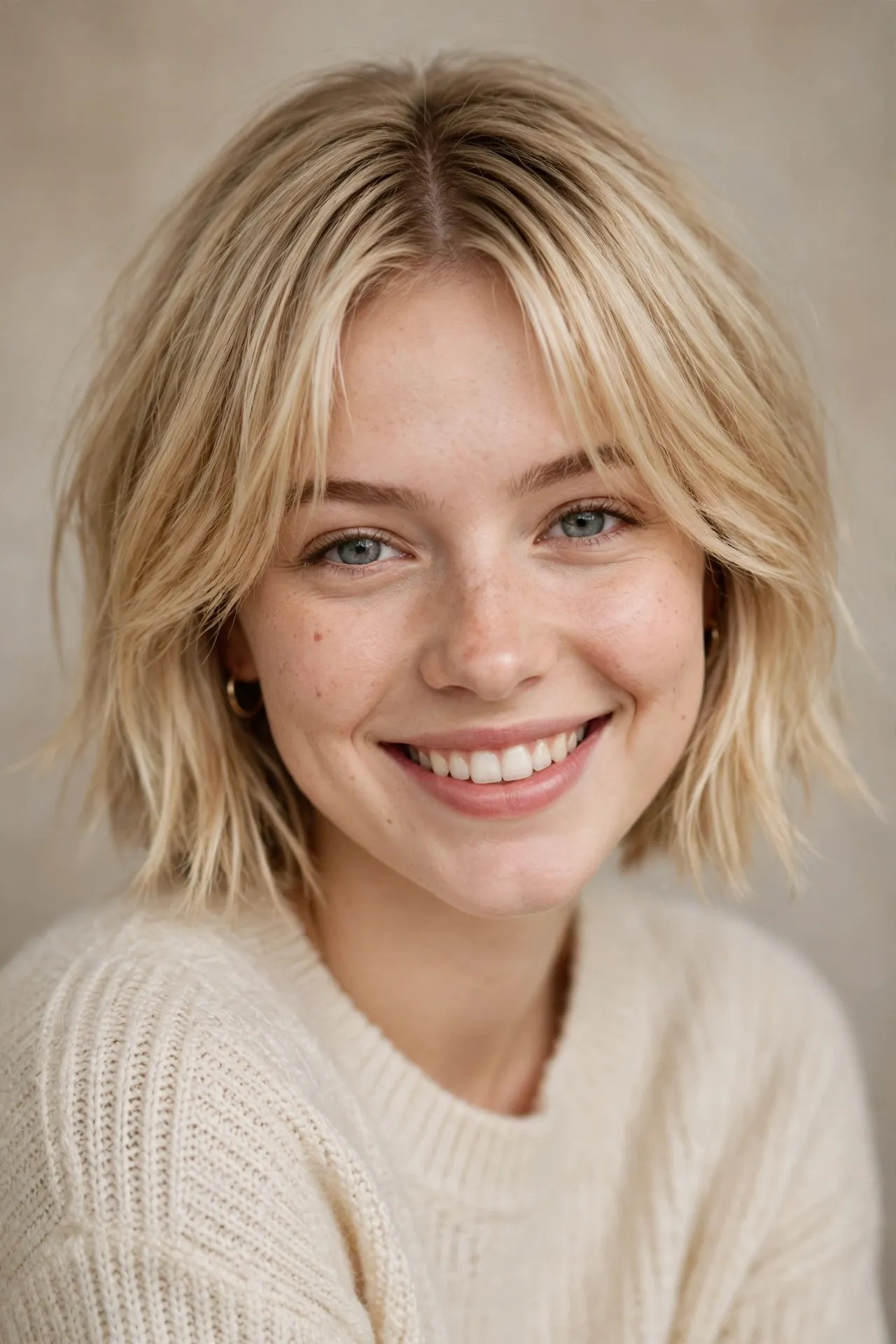 Ear length choppy bob with curtain bangs