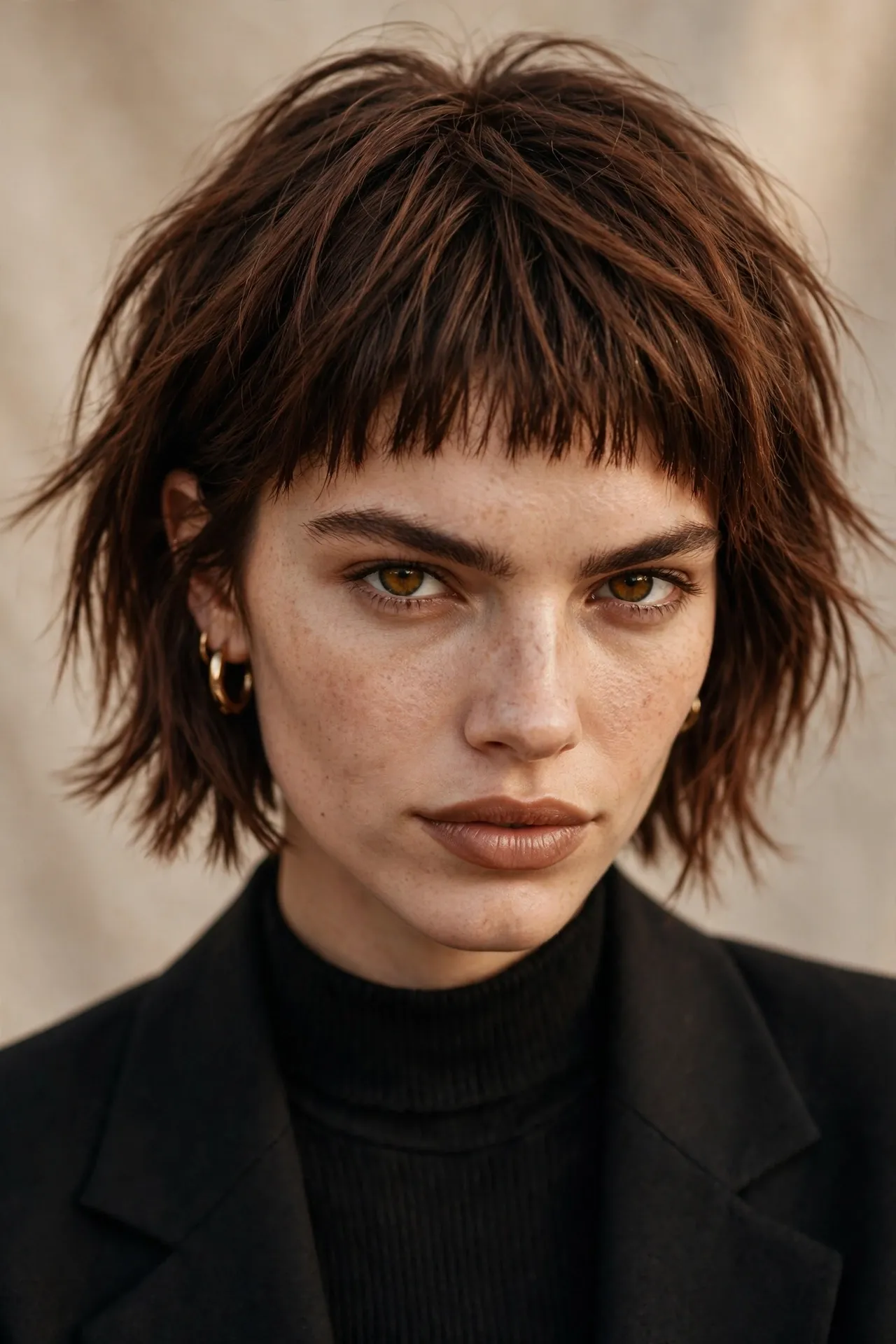Choppy ear length bob with micro bangs