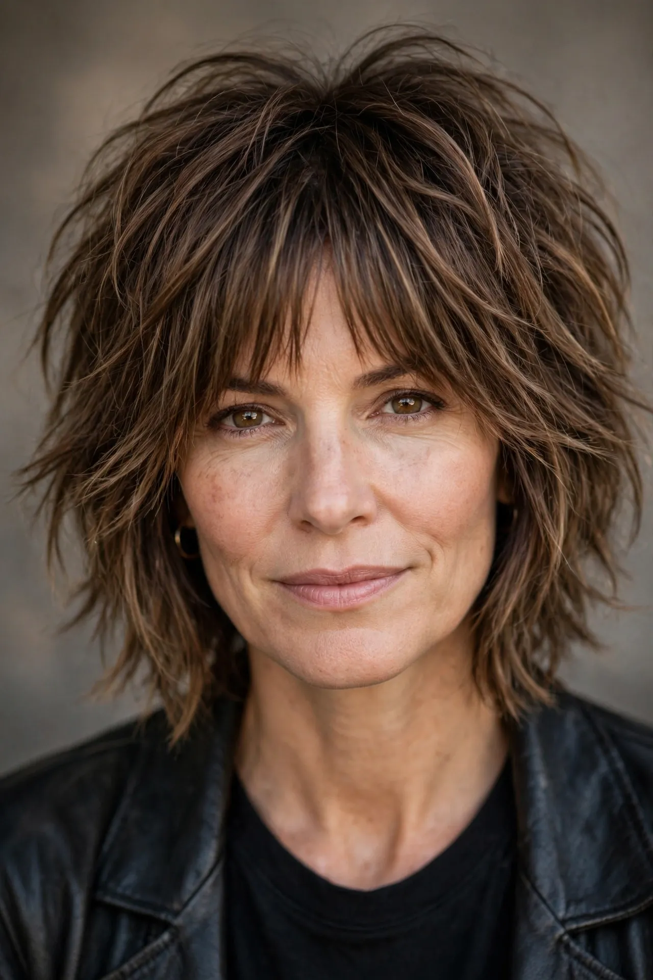 Shaggy ear length choppy bob with layers