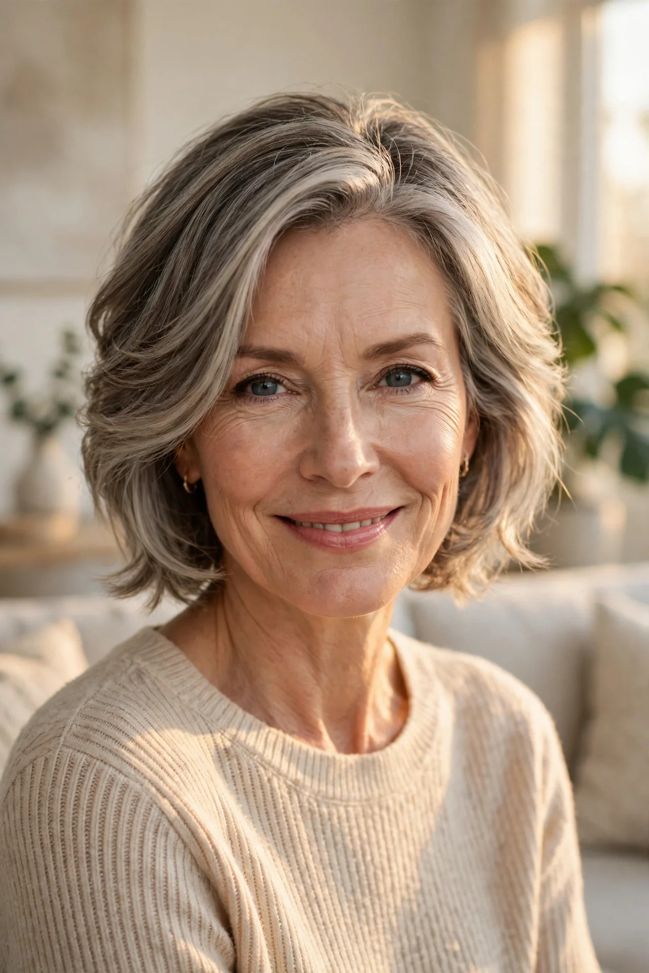 Elegant bixie cut for women over 50 with soft gray-blend color