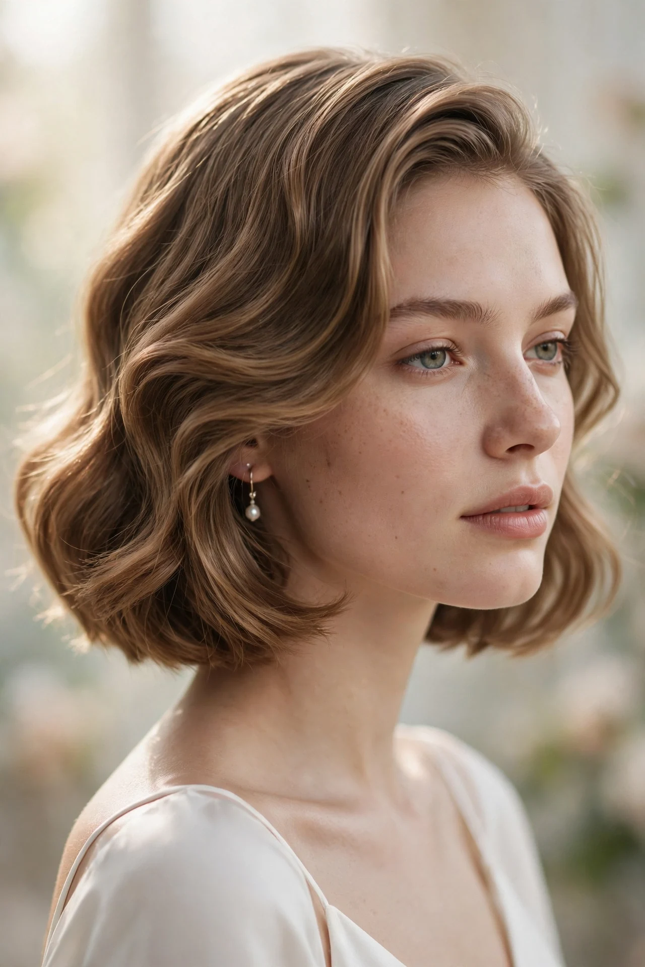 Elegant bridal bob with soft waves