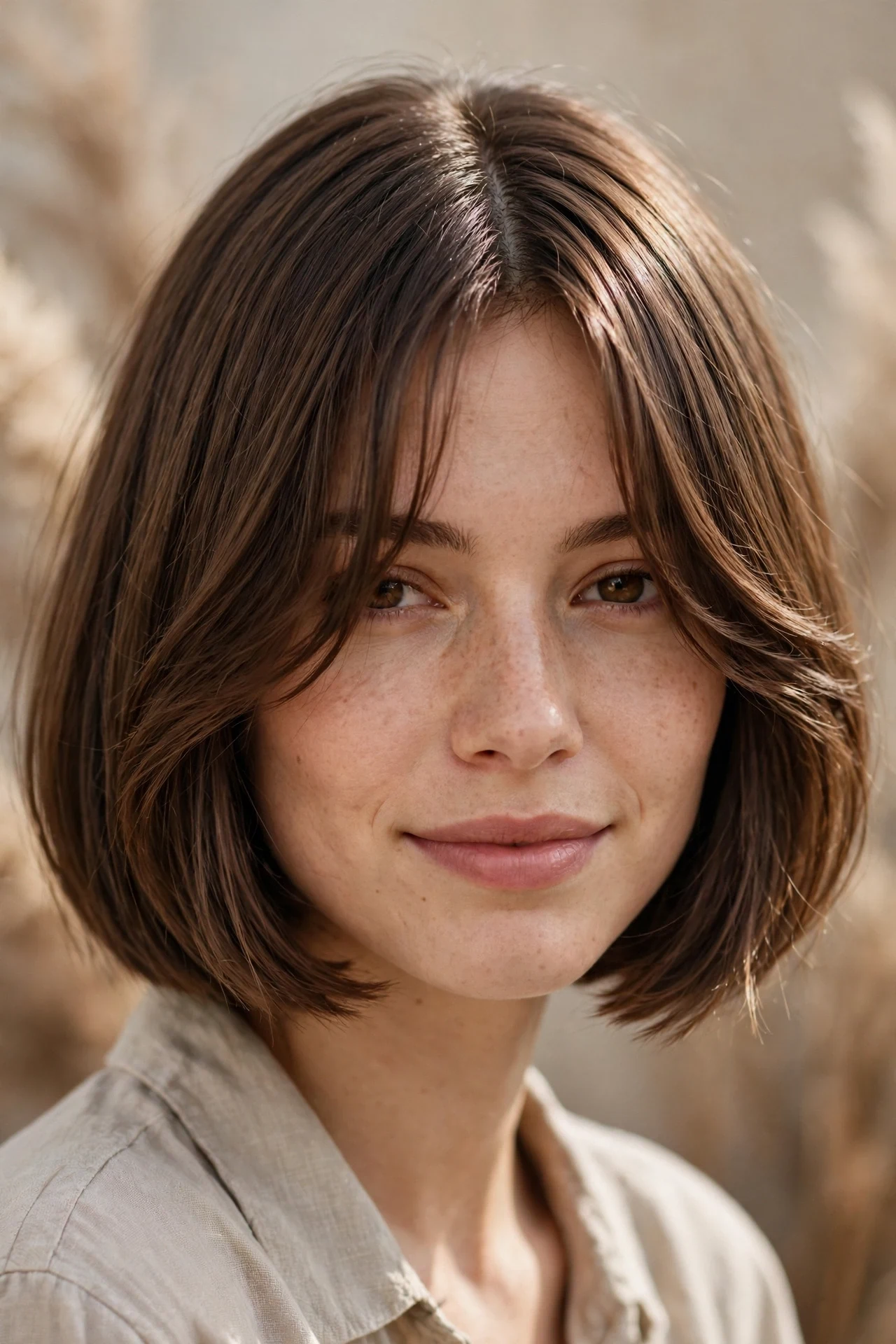 Bob with curtain bangs parted in the middle
