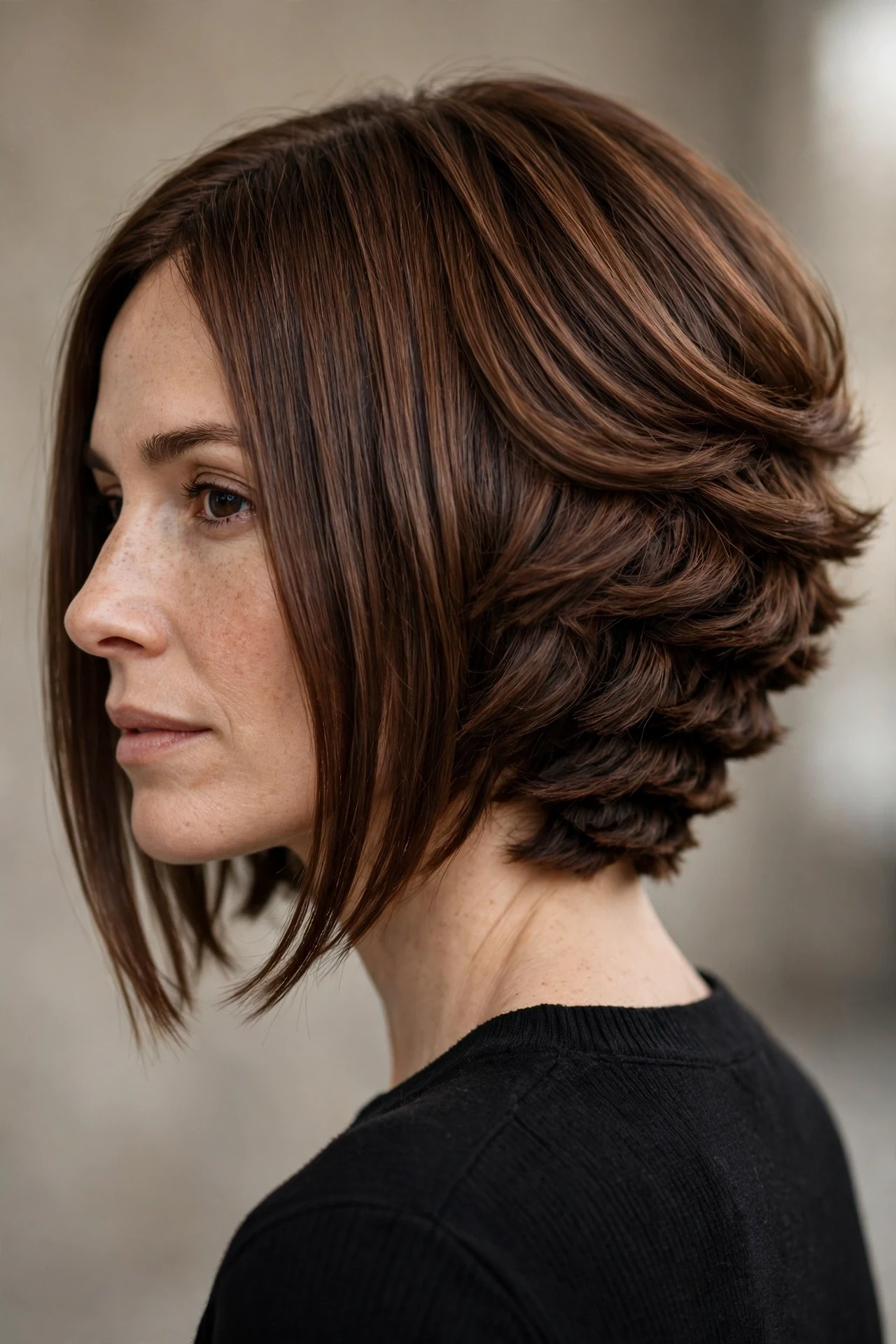 Inverted stacked bob with volume at the back