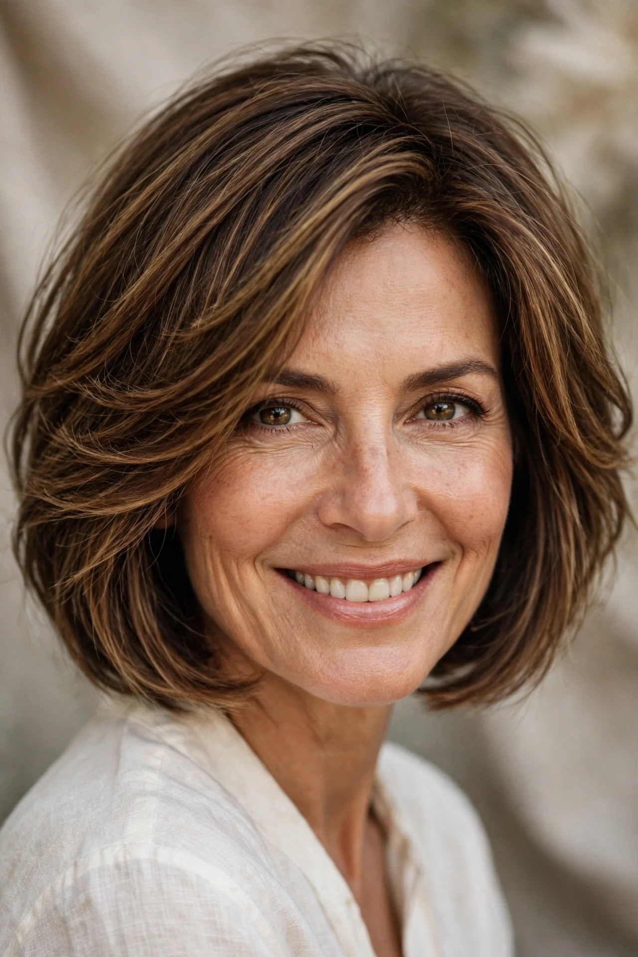 Flattering layered bob for women over 50