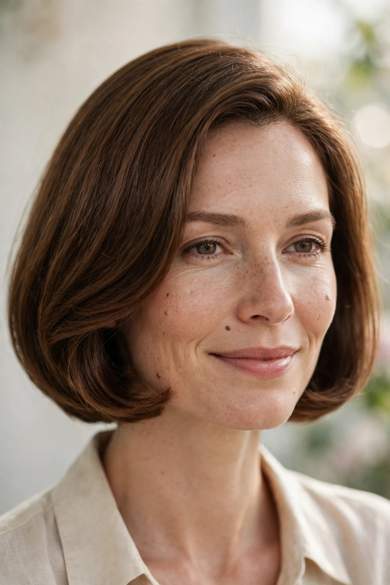 Rounded chin length bob hugging the jawline