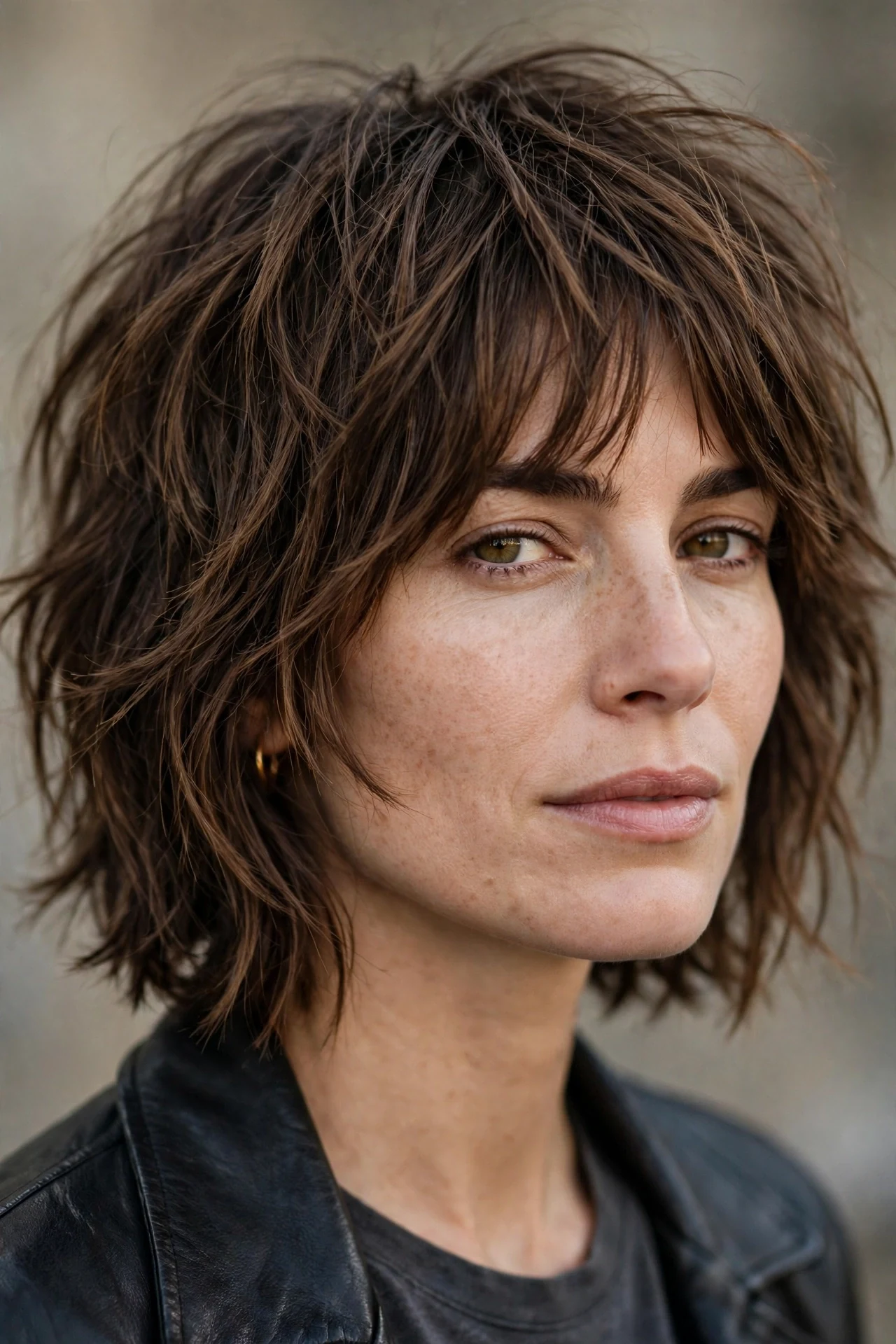 Shaggy layered bob with razor cut texture