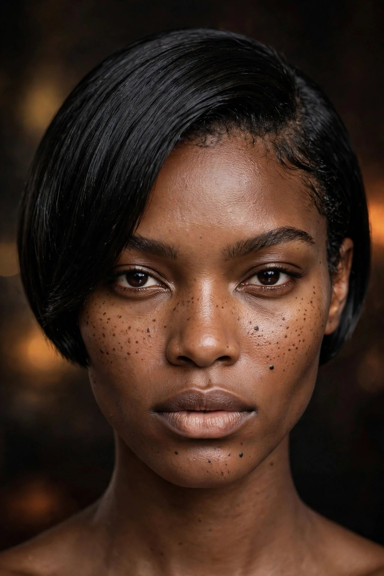 Sleek short bob on a Black woman with natural texture