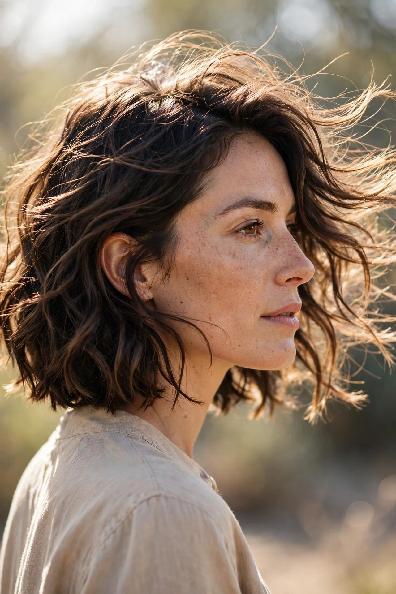 Textured wavy bob with brunette beachy waves