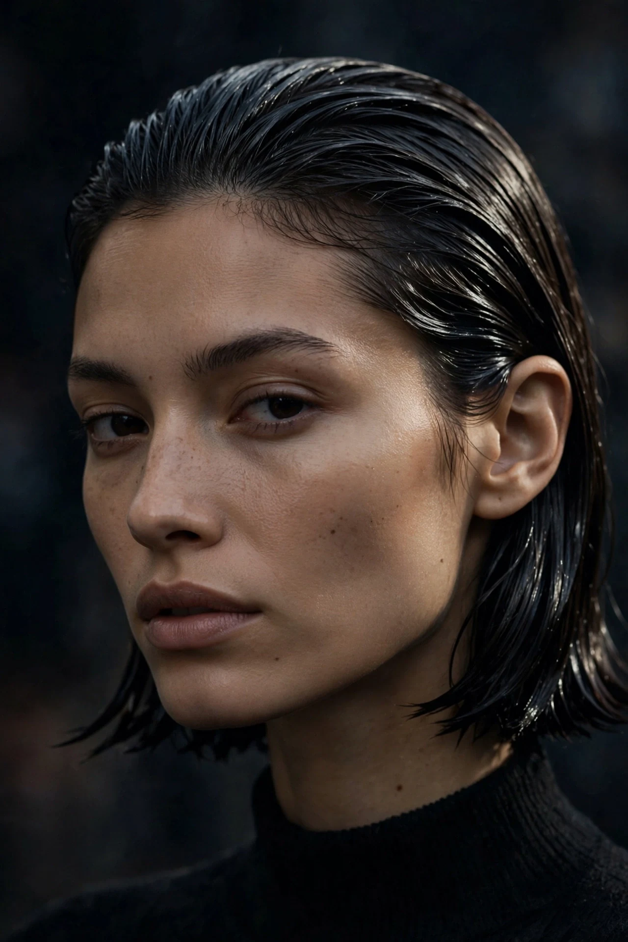 Sleek wet look bob with glossy finish