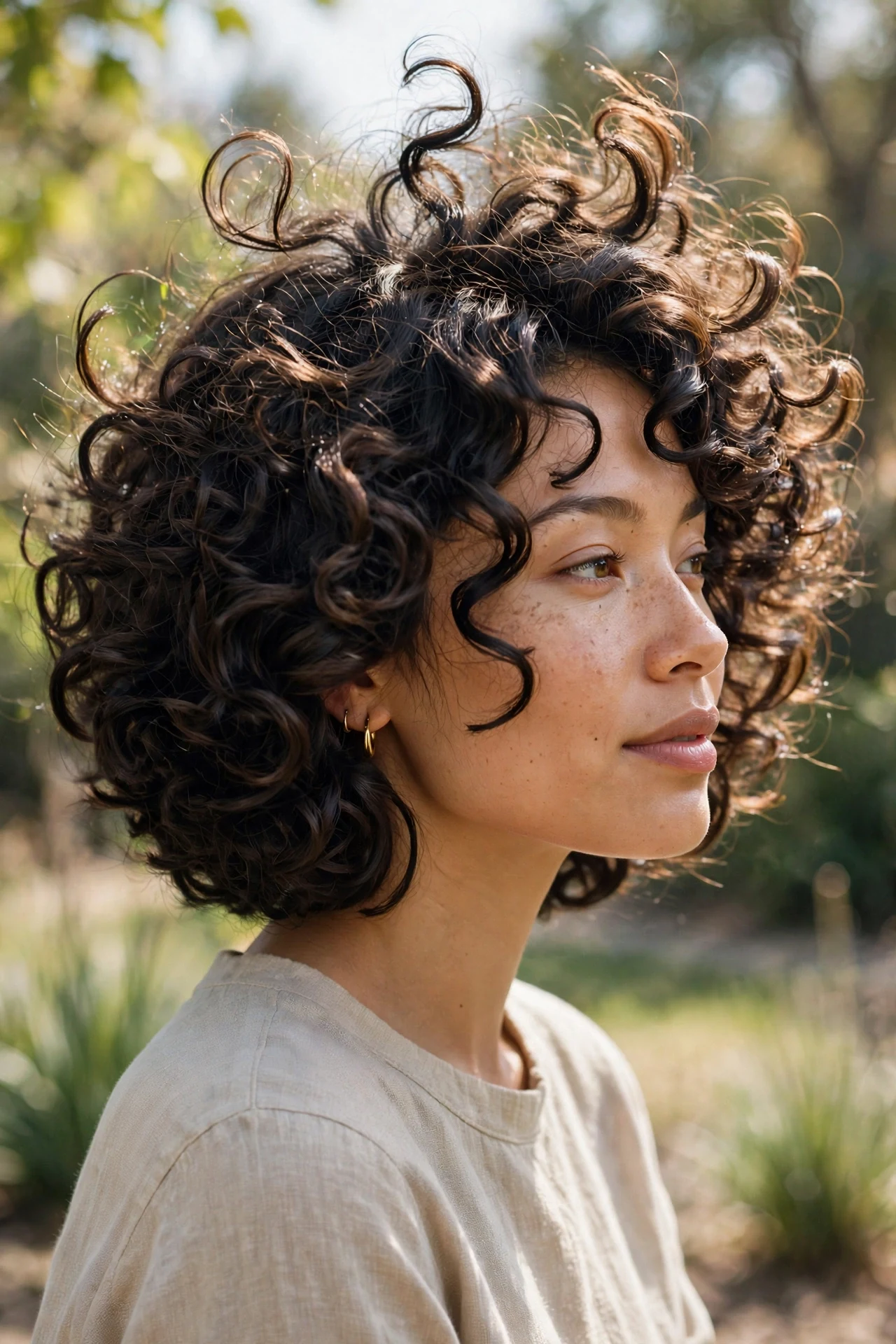 Curly graduated bob with defined volume on fine curly hair