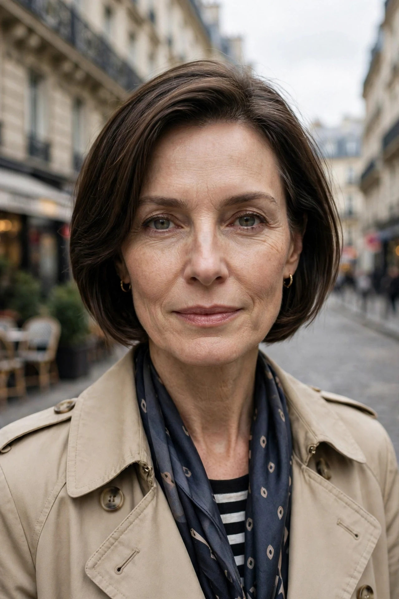 Chic French graduated bob at jaw length on brunette hair