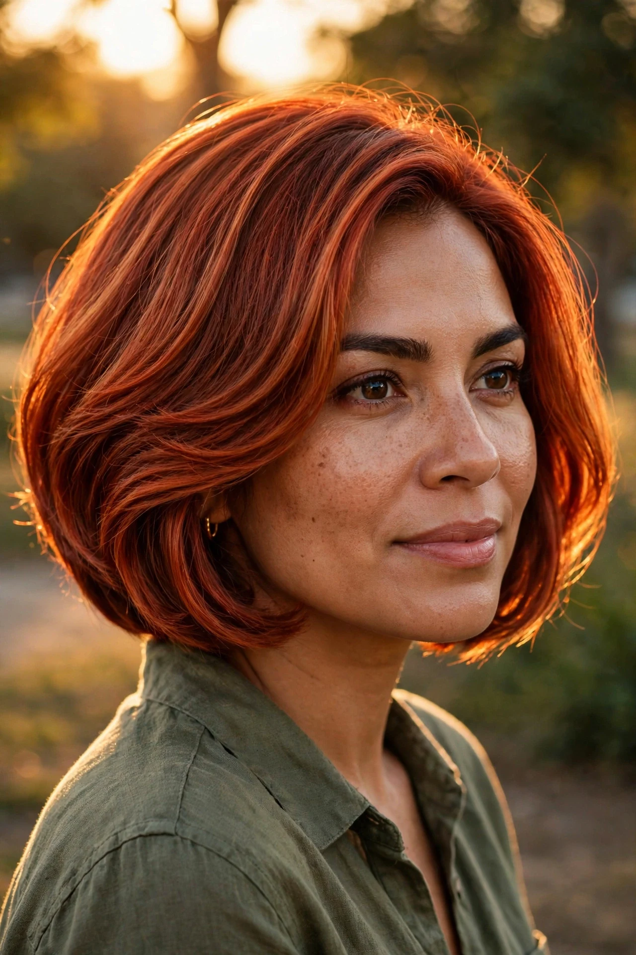 Vivid copper graduated bob with dimensional color and rounded shape