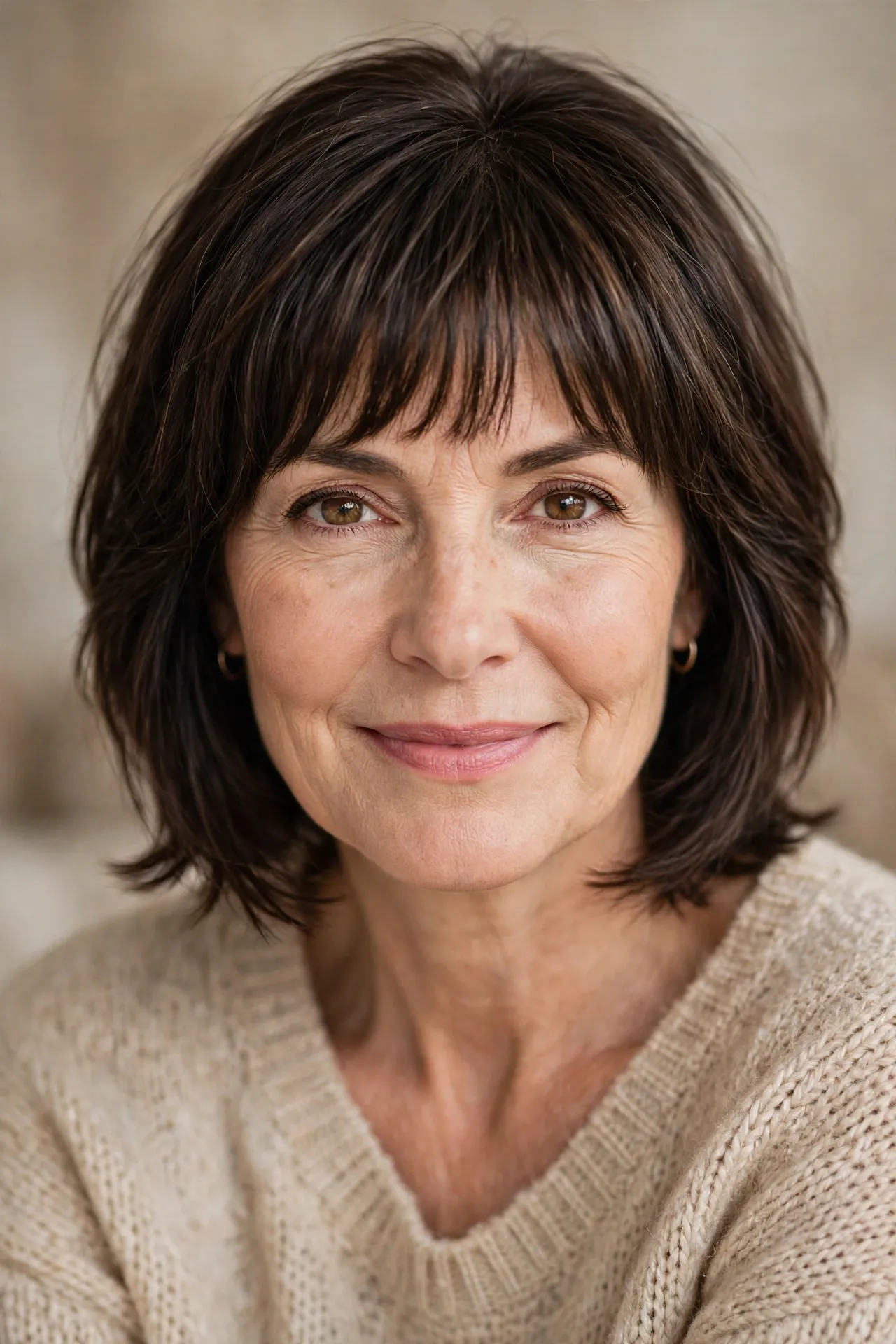 Full fringe volume bob for fine hair over 50