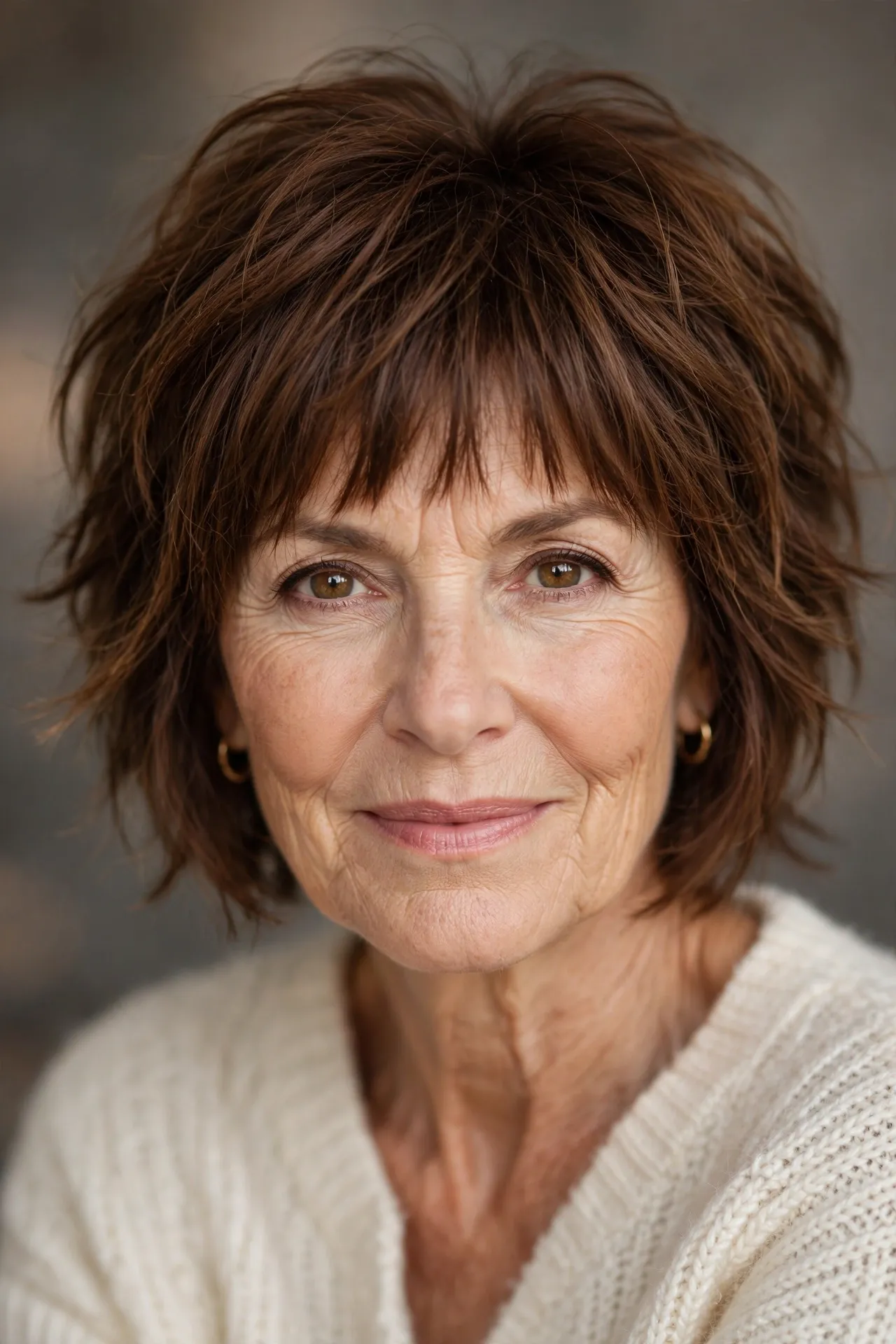Textured piecey fringe bob on fine chestnut hair