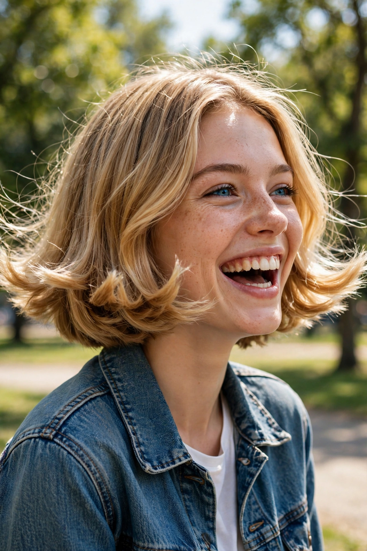 Playful chin length bob with flipped out ends