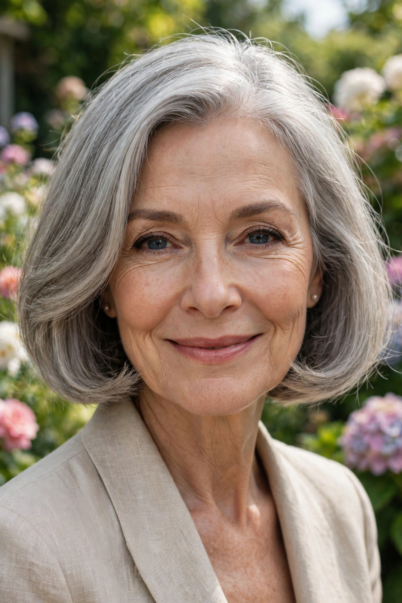 Elegant flipped bob on a woman over 50