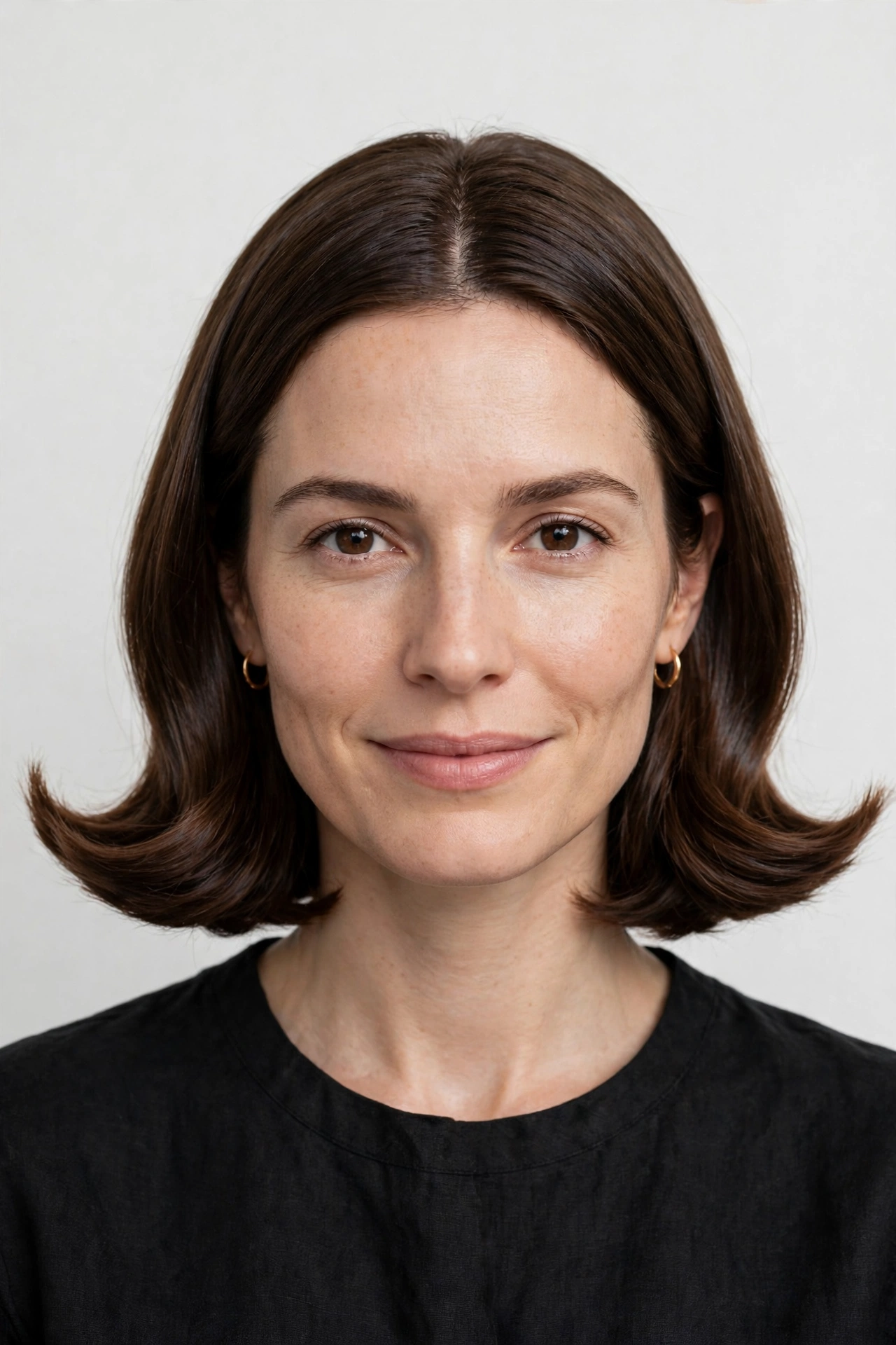 Symmetrical flipped bob with a center part