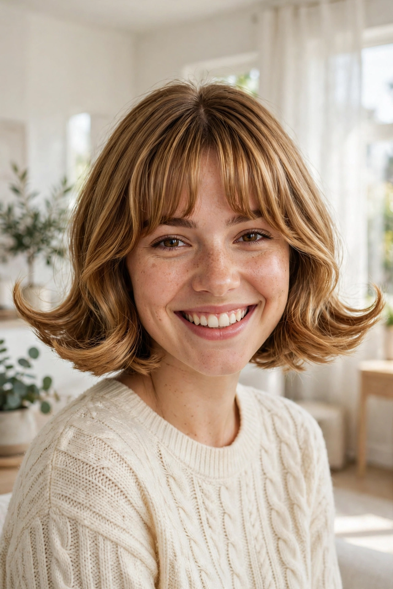 Flipped bob with curtain bangs