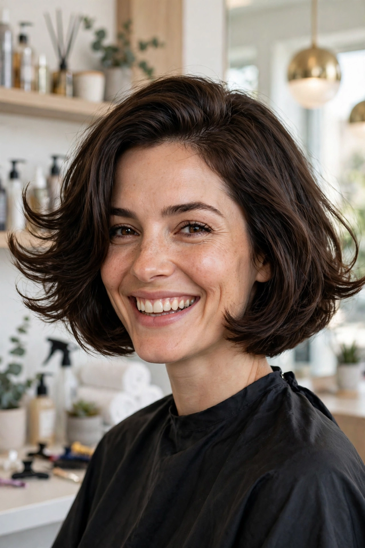 Thick hair bob with bouncy flipped out ends