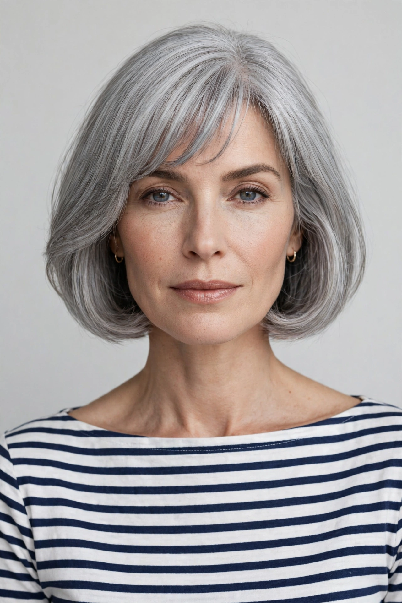 French grey bob haircut with a chic chin length shape