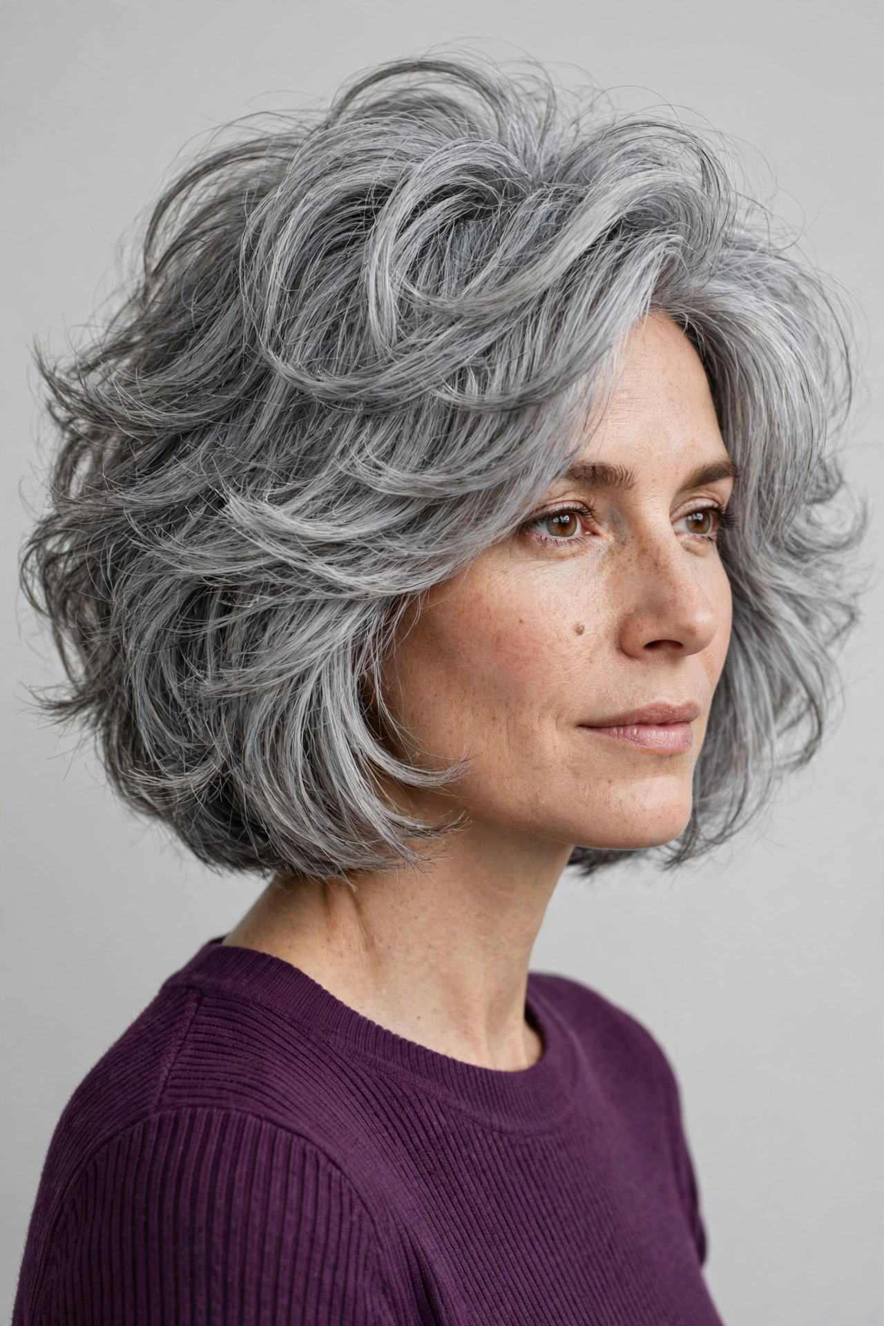 Grey bob haircut for thick hair with full volume