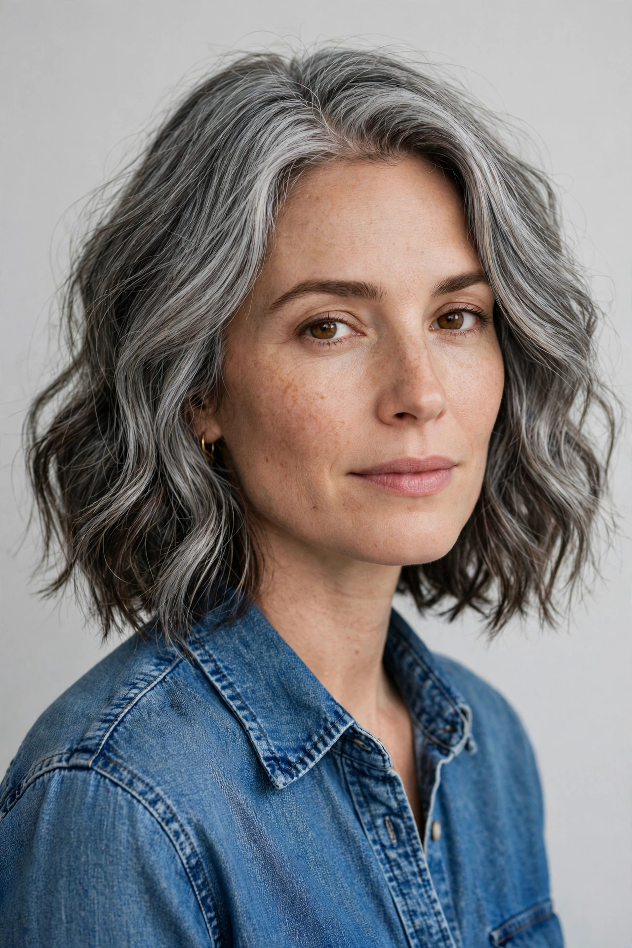 Wavy silver bob haircut with loose natural waves