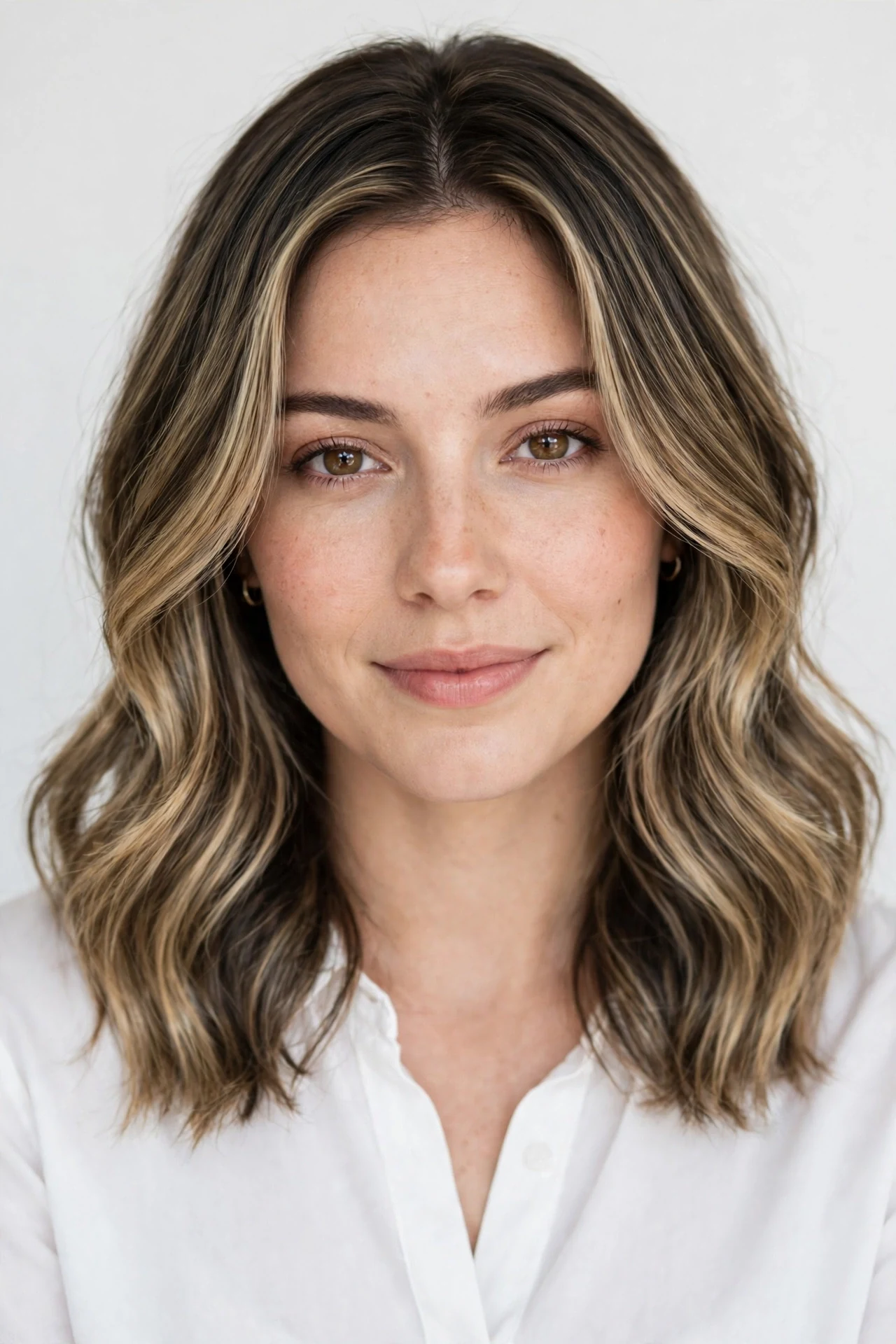 Shoulder length hair with soft face-framing layers at the cheekbones
