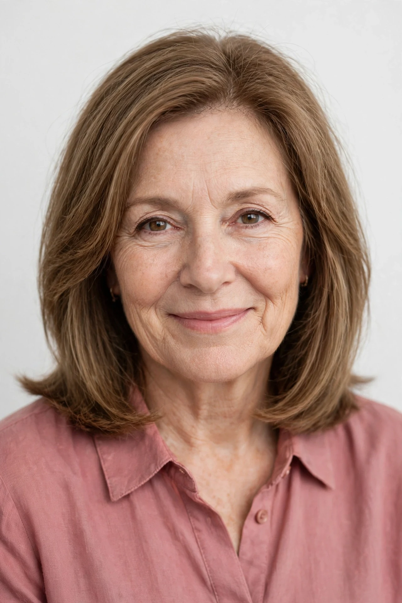 Fine shoulder length hair with a blunt thick-looking hemline and root volume