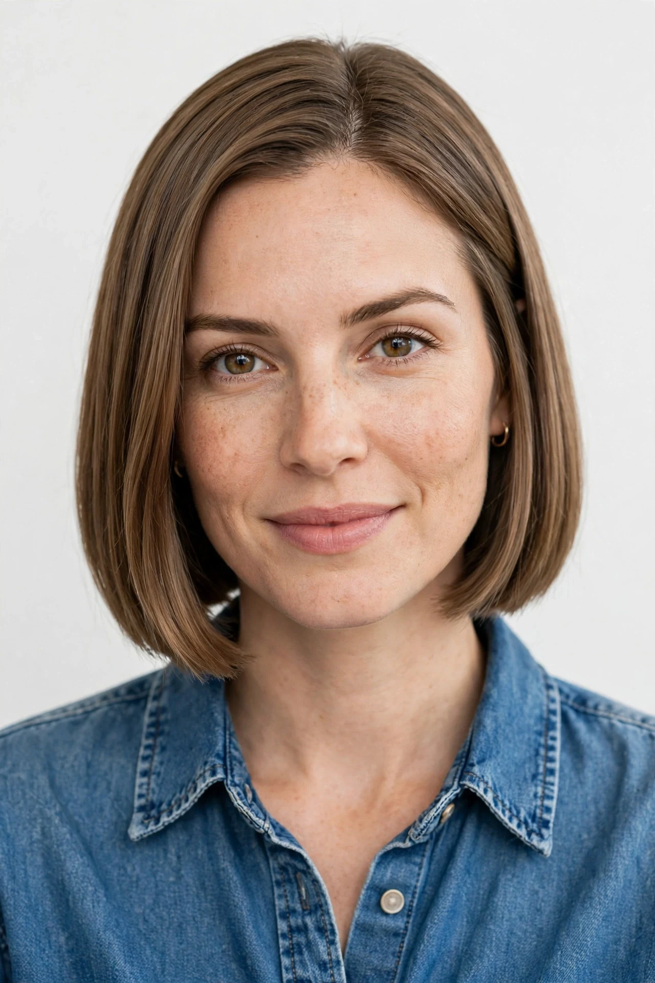 Chin length blunt bob haircut with a sharp clean hemline