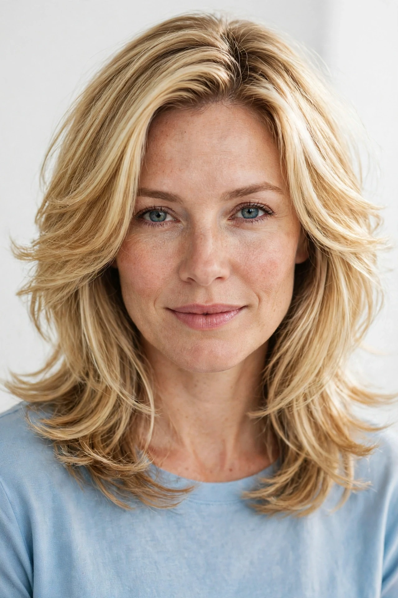 Layered collarbone lob with airy movement and soft flipped layers