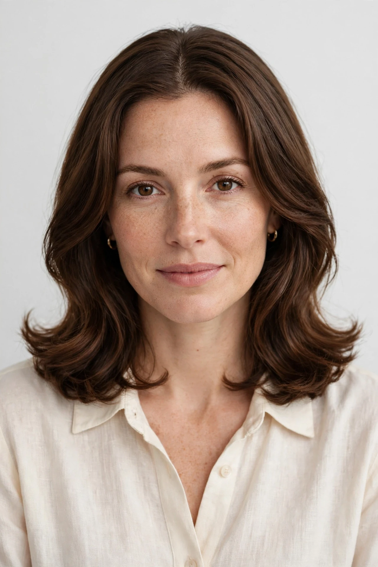 Soft collarbone length lob with a gentle bend at the ends