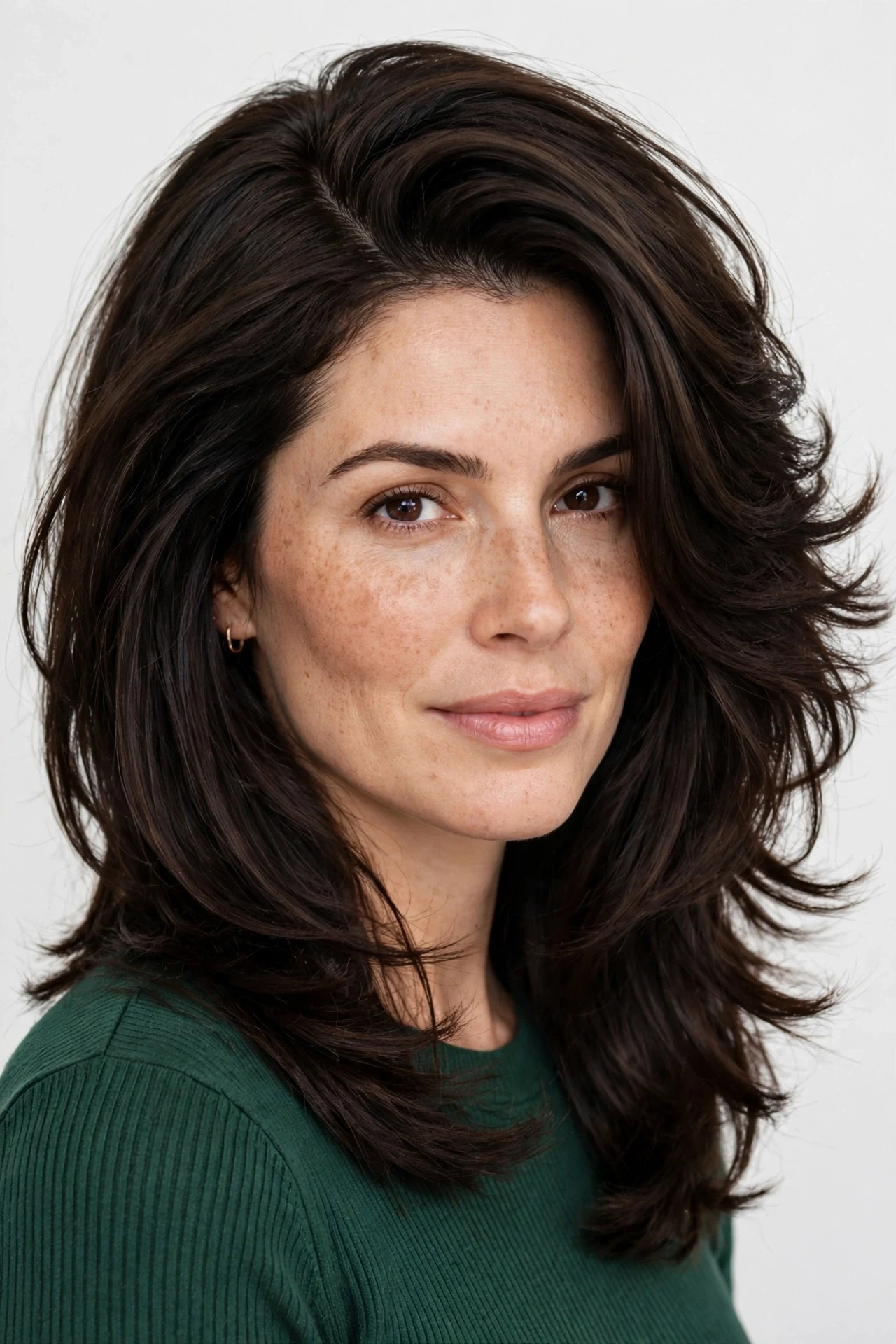 Very thick collarbone length hair with internal layers and a solid outline