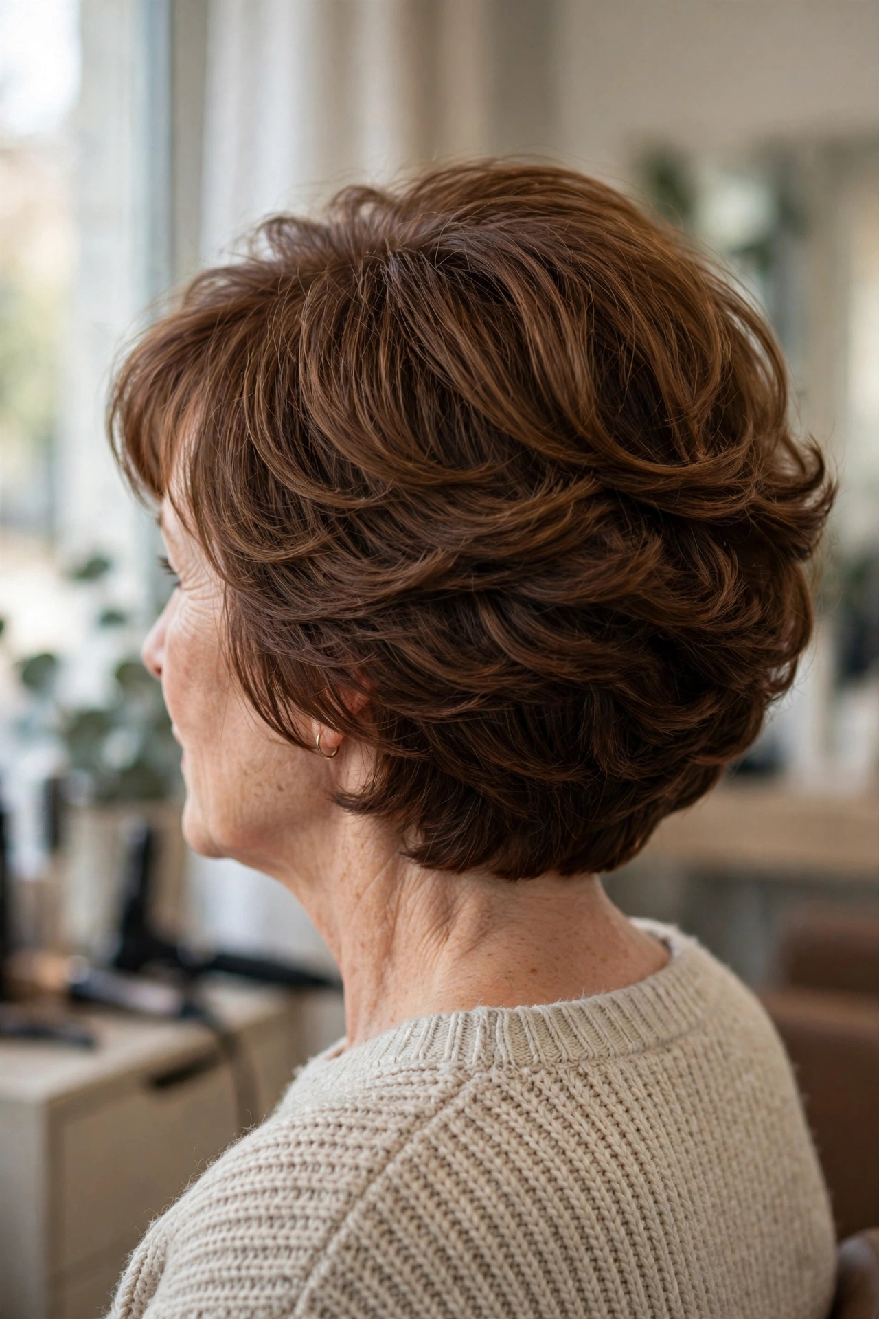 Graduated bob with concentrated crown volume on fine hair, rounded fullness at the back of the head