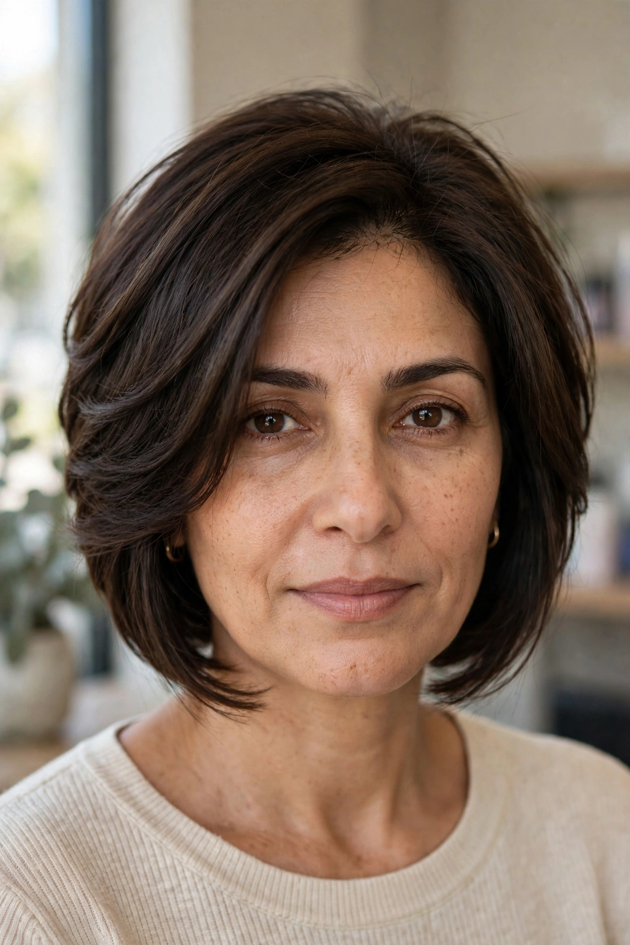 Graduated bob with face-framing layers on thin hair, soft layers around the cheekbones