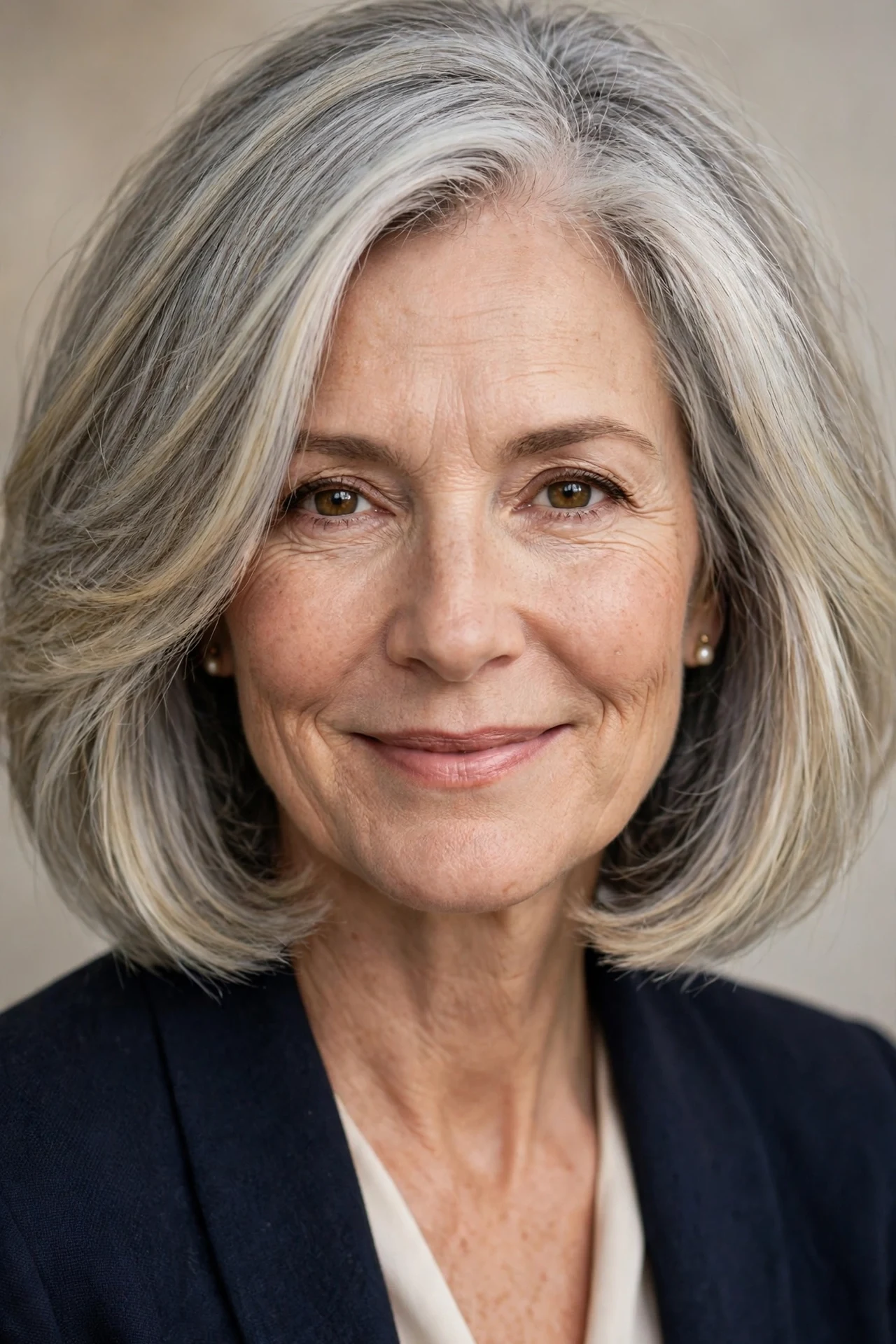 Extensions adding fullness to a silver-blonde bob over 50