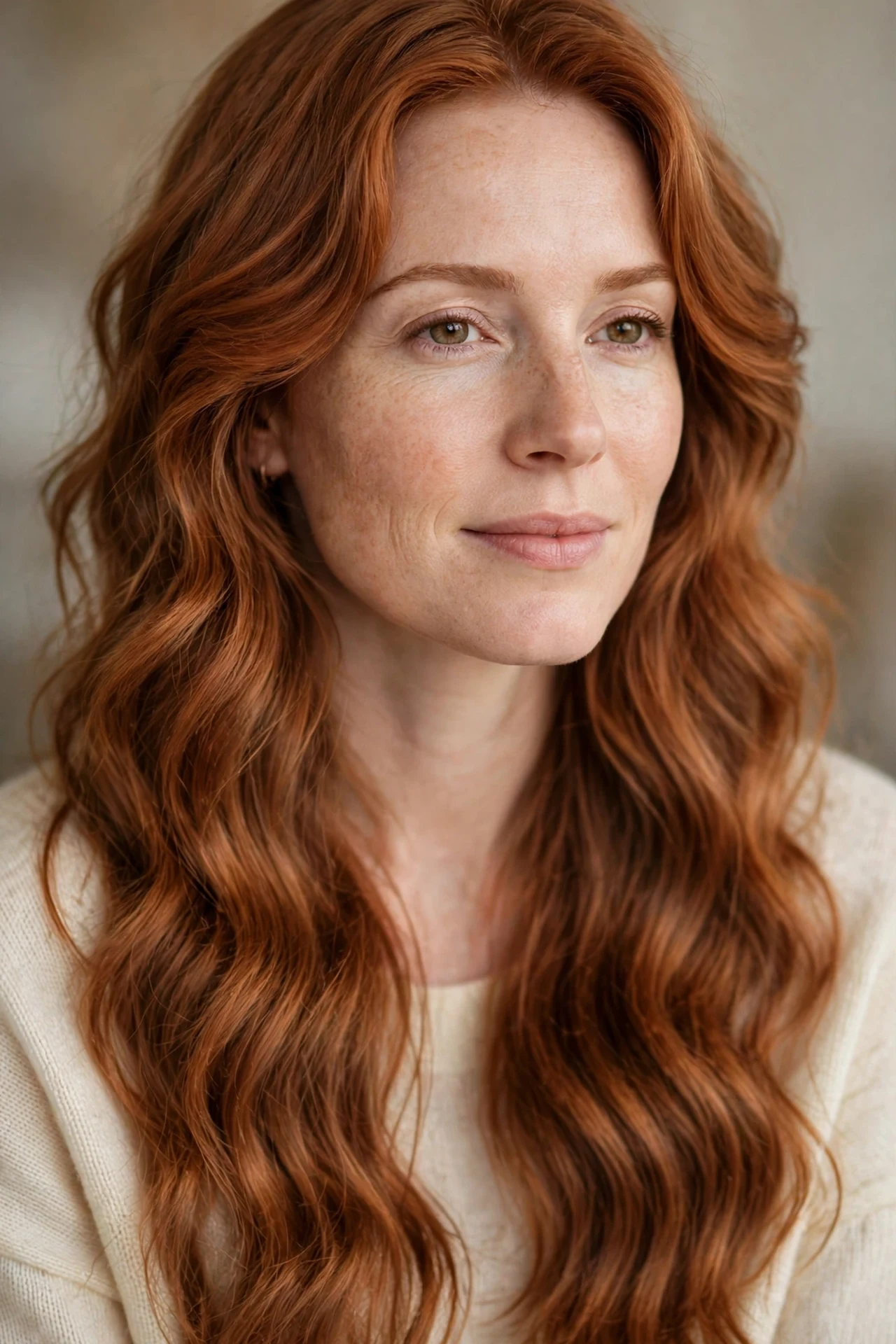 Halo extension adding length to a wavy auburn bob