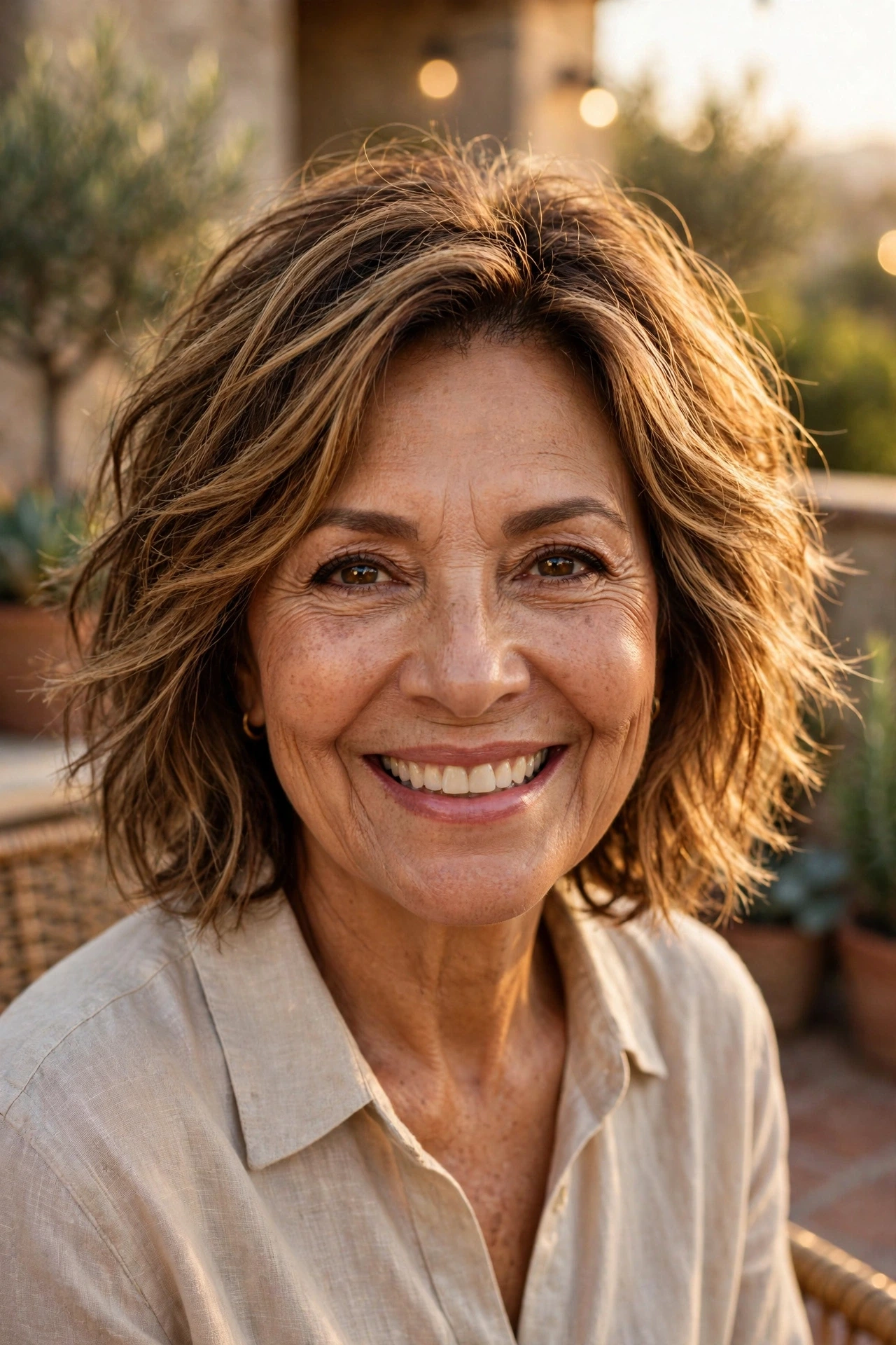 highlighted messy bob for women over 50