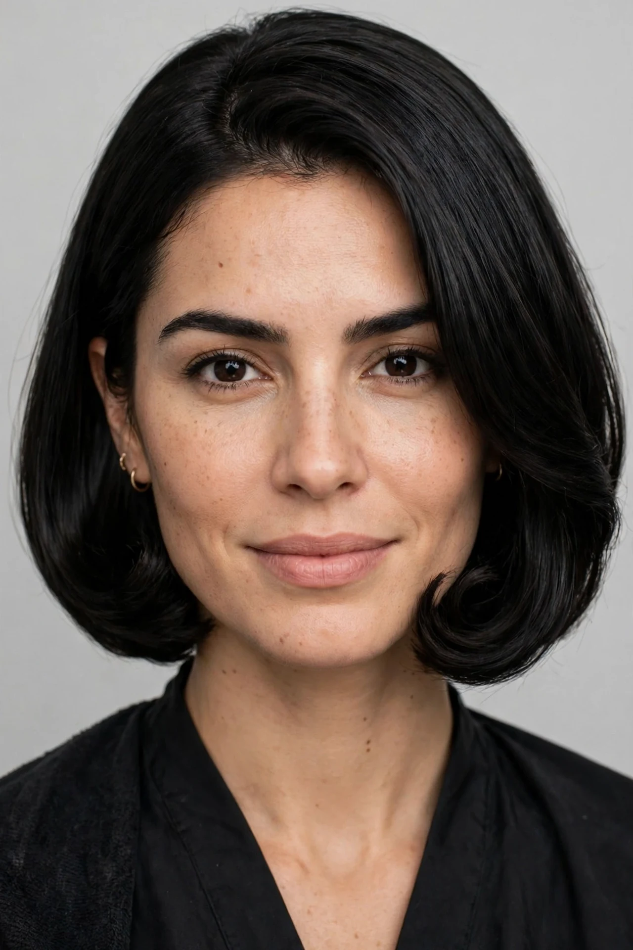 Long bob tucked under to look like a shorter chin length bob
